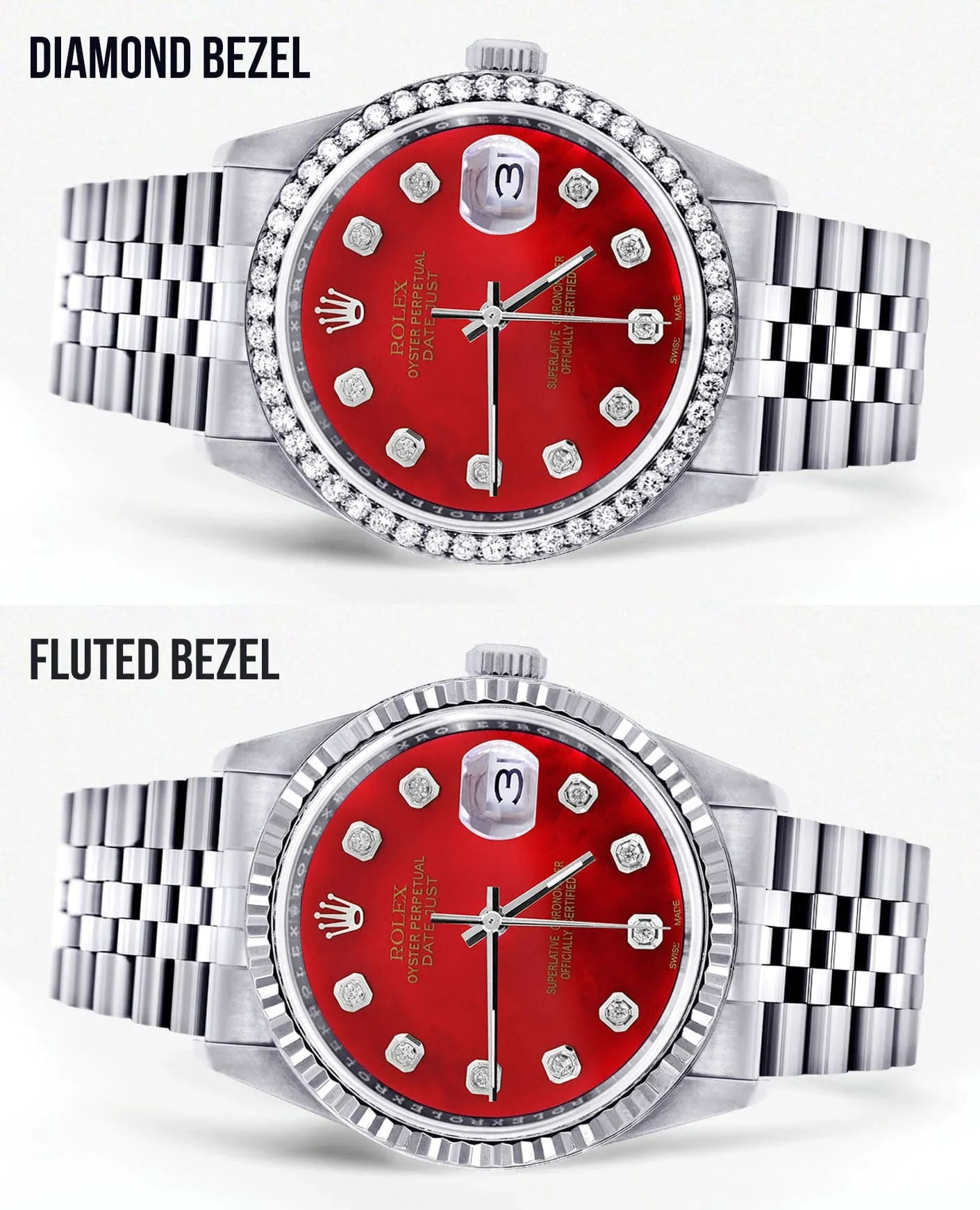 Diamond Mens Rolex Datejust Watch 16200 | 36Mm | Red Diamond Dial | Jubilee Band - Image 2