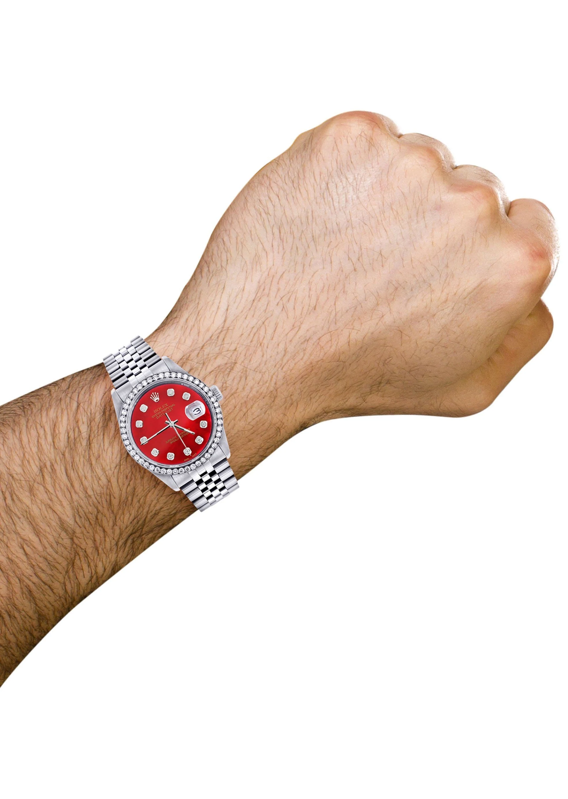 Diamond Mens Rolex Datejust Watch 16200 | 36Mm | Red Diamond Dial | Jubilee Band - Image 5
