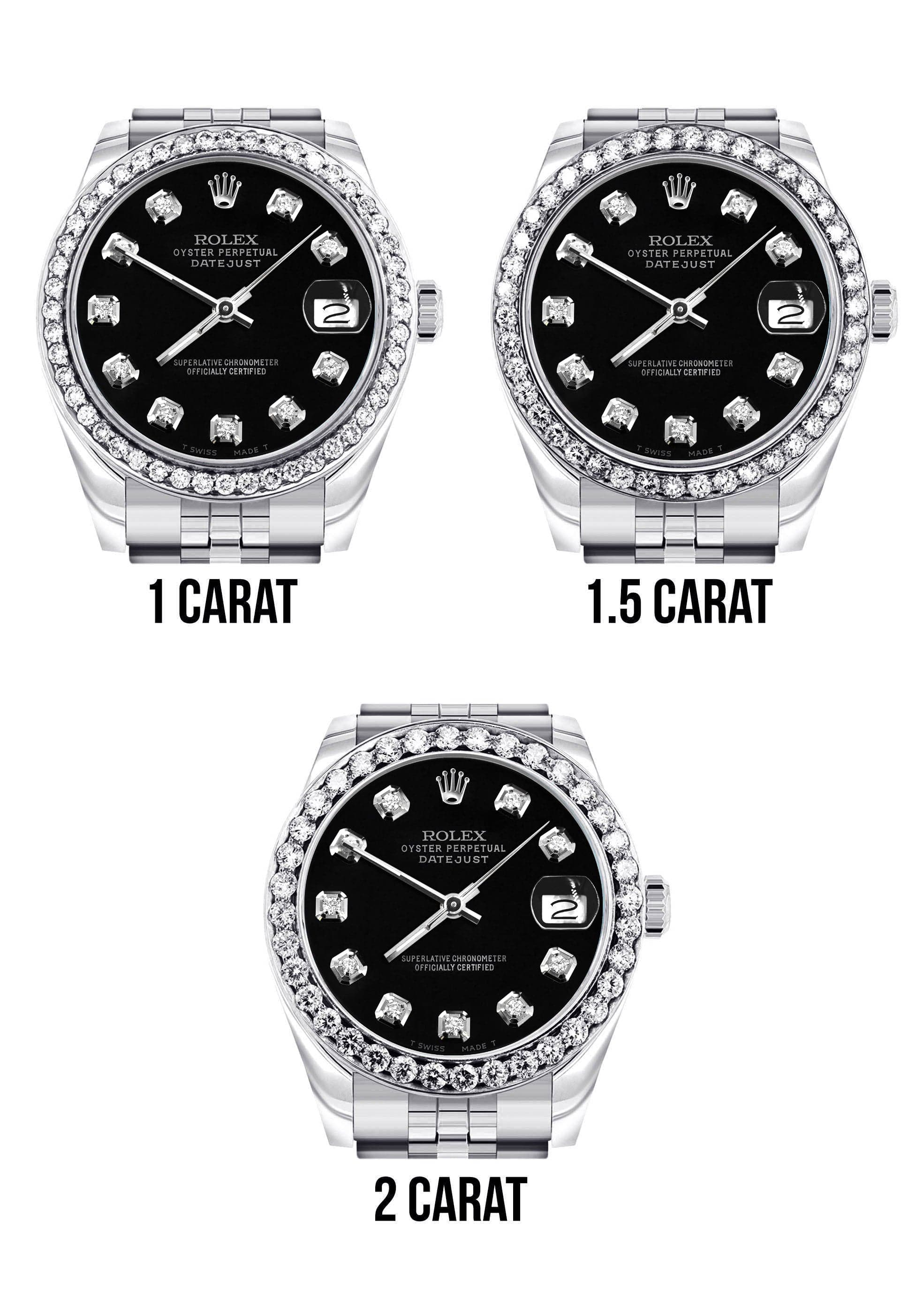 Diamond Rolex Watch | 68274 | Diamond Bezel | 31MM | Black Diamond Dial | Jubilee Band - Image 4