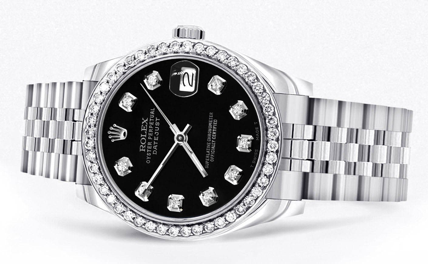 Diamond Rolex Watch | 68274 | Diamond Bezel | 31MM | Black Diamond Dial | Jubilee Band - Image 5