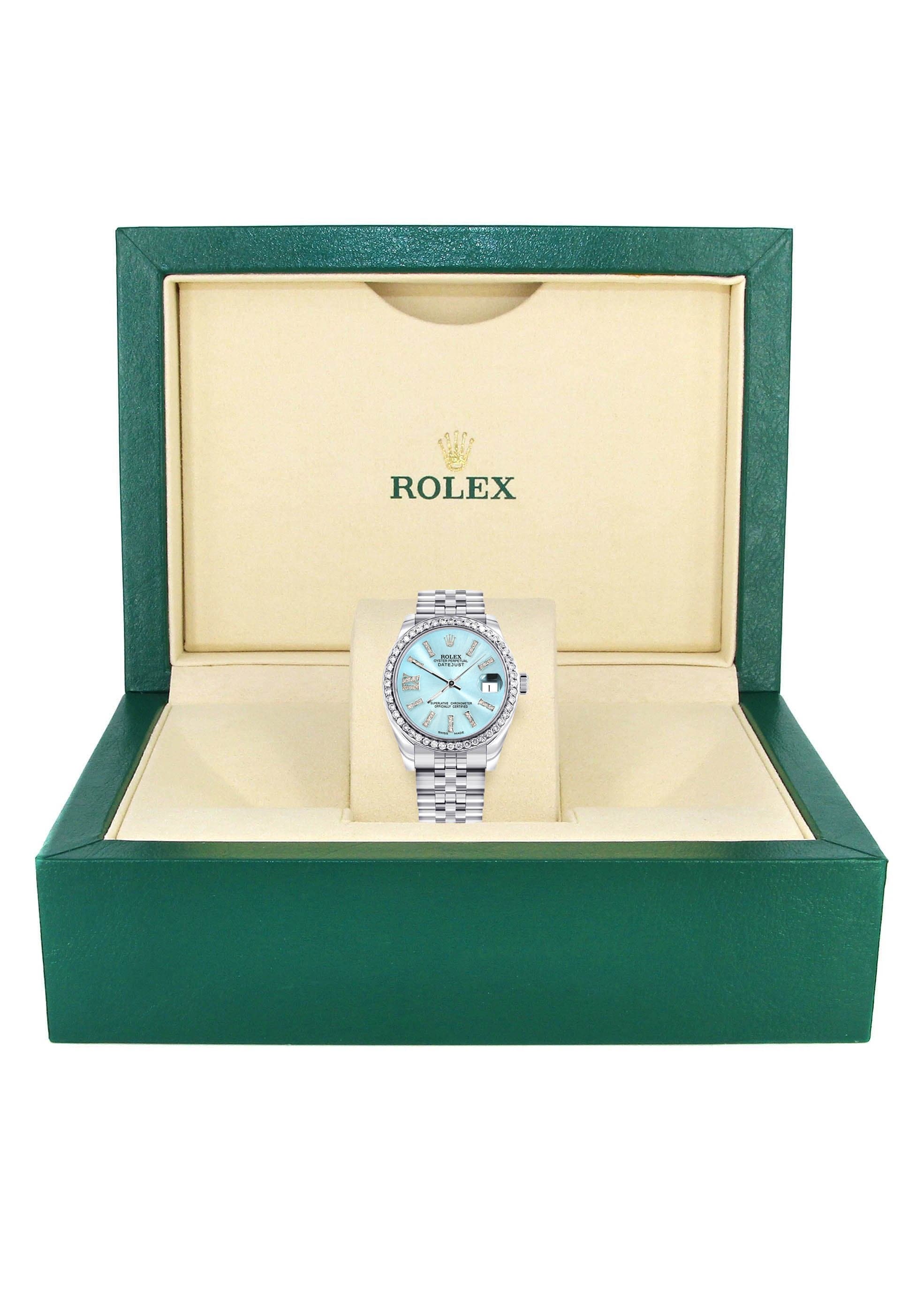 Diamond Rolex Watch | 68274 | Diamond Bezel | 31MM | Light Blue Roman Diamond Dial | Jubilee Band - Image 3