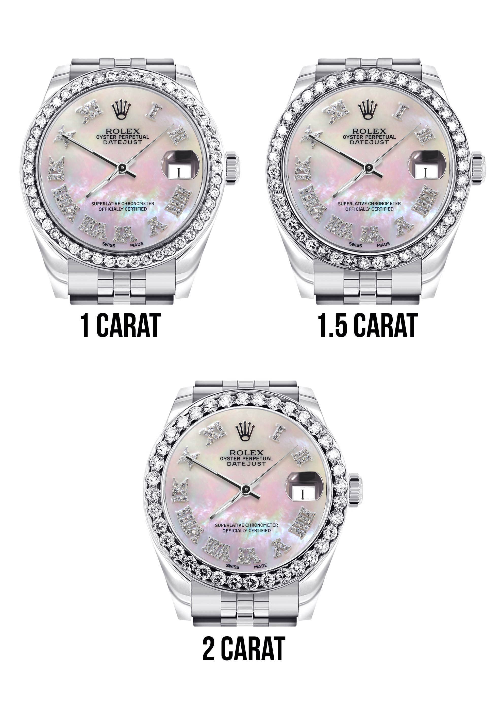 Diamond Rolex Watch | Diamond Bezel | 31MM | Mother of Pearl Roman Numeral Diamond Dial | Jubilee Band - Image 5