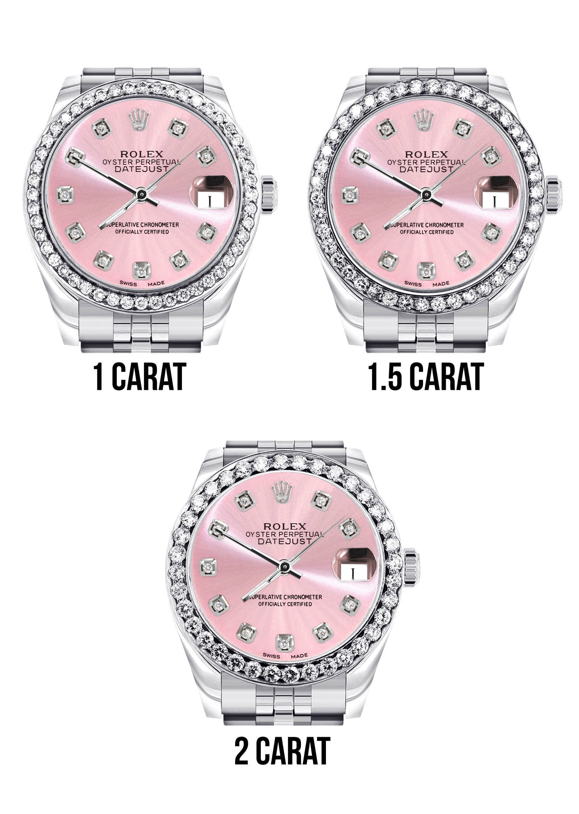 Diamond Rolex Watch | 68274 | Diamond Bezel | 31MM | Pink Diamond Dial | Jubilee Band - Image 5