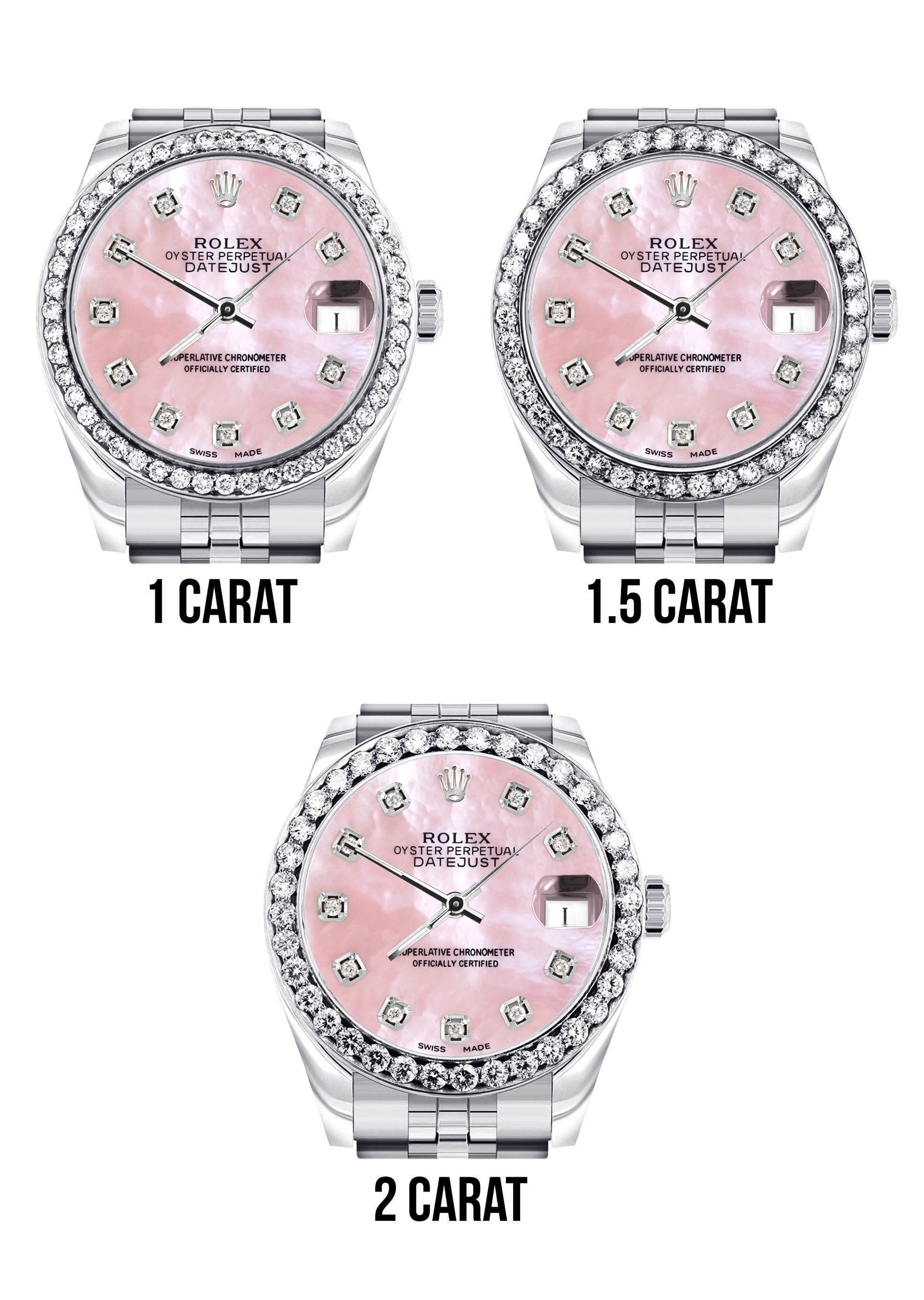 Diamond Rolex Watch | 68274 | Diamond Bezel | 31MM | Pink Mother of Pearl Diamond Dial | Jubilee Band - Image 4