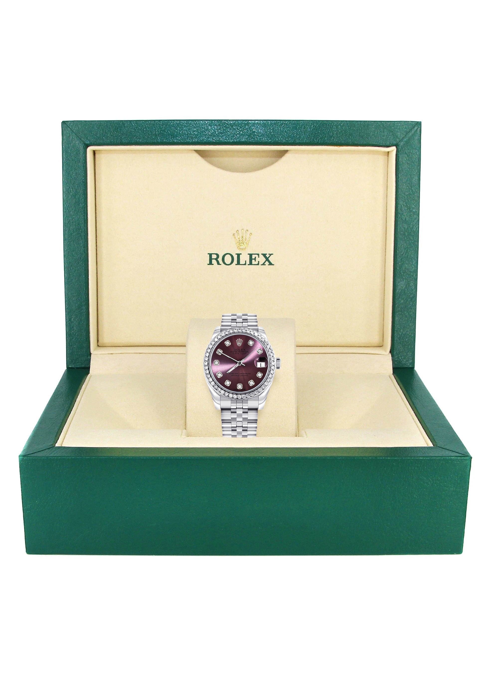 Diamond Rolex Watch | 68274 | Diamond Bezel | 31MM | Purple Diamond Dial | Jubilee Band - Image 4