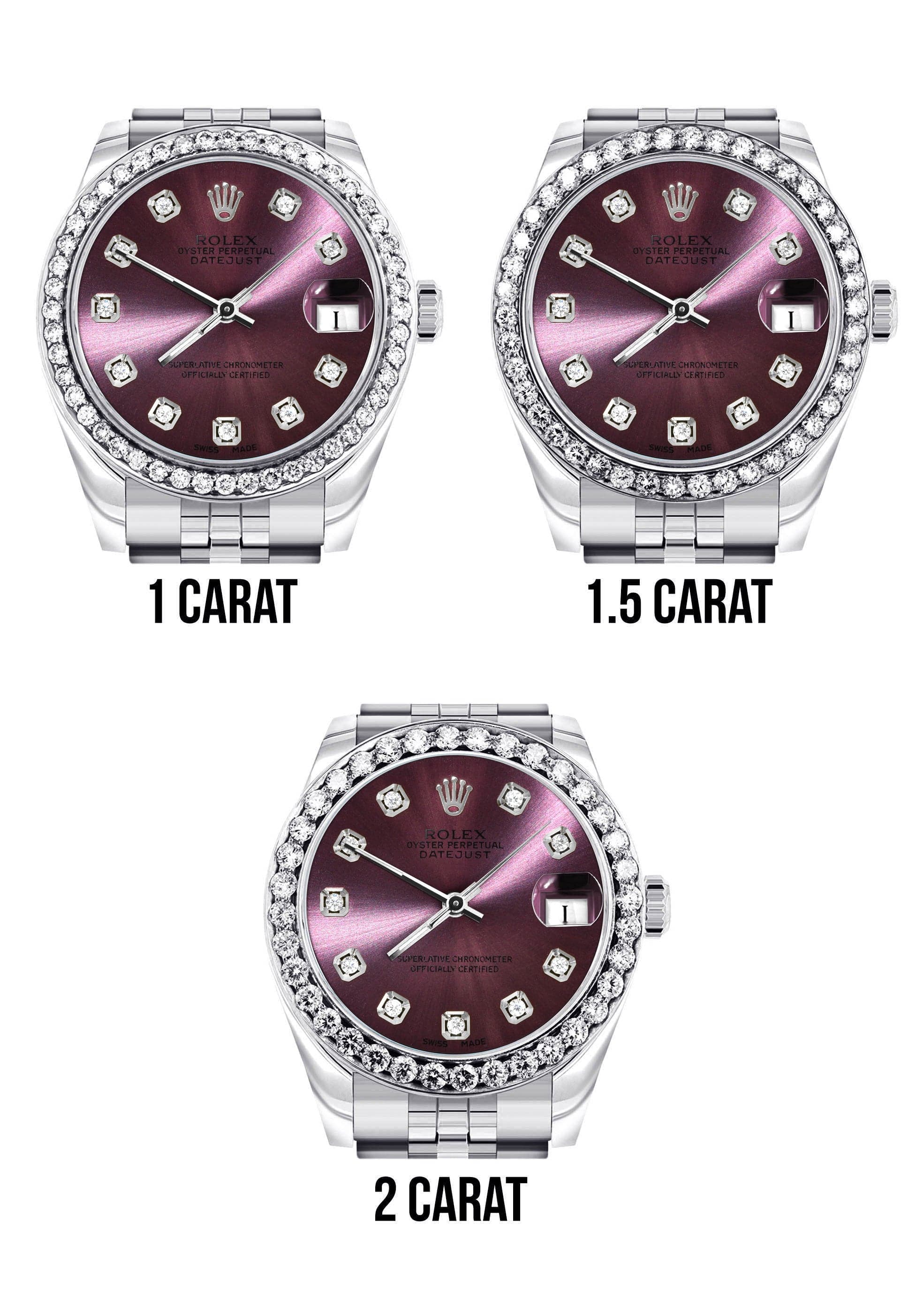 Diamond Rolex Watch | 68274 | Diamond Bezel | 31MM | Purple Diamond Dial | Jubilee Band - Image 5