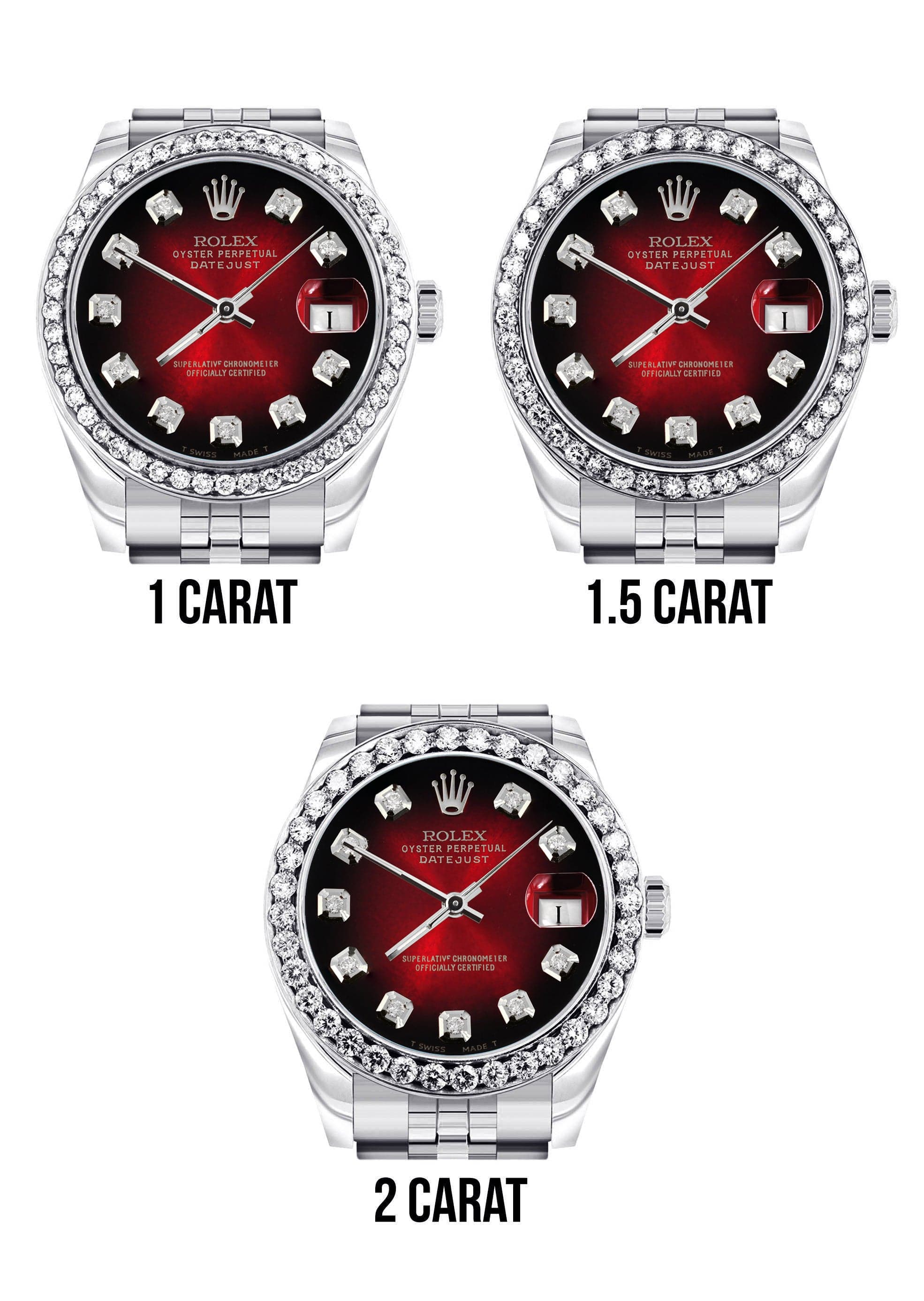 Diamond Rolex Watch | 68274 | Diamond Bezel | 31MM | Red Black Diamond Dial | Jubilee Band - Image 4