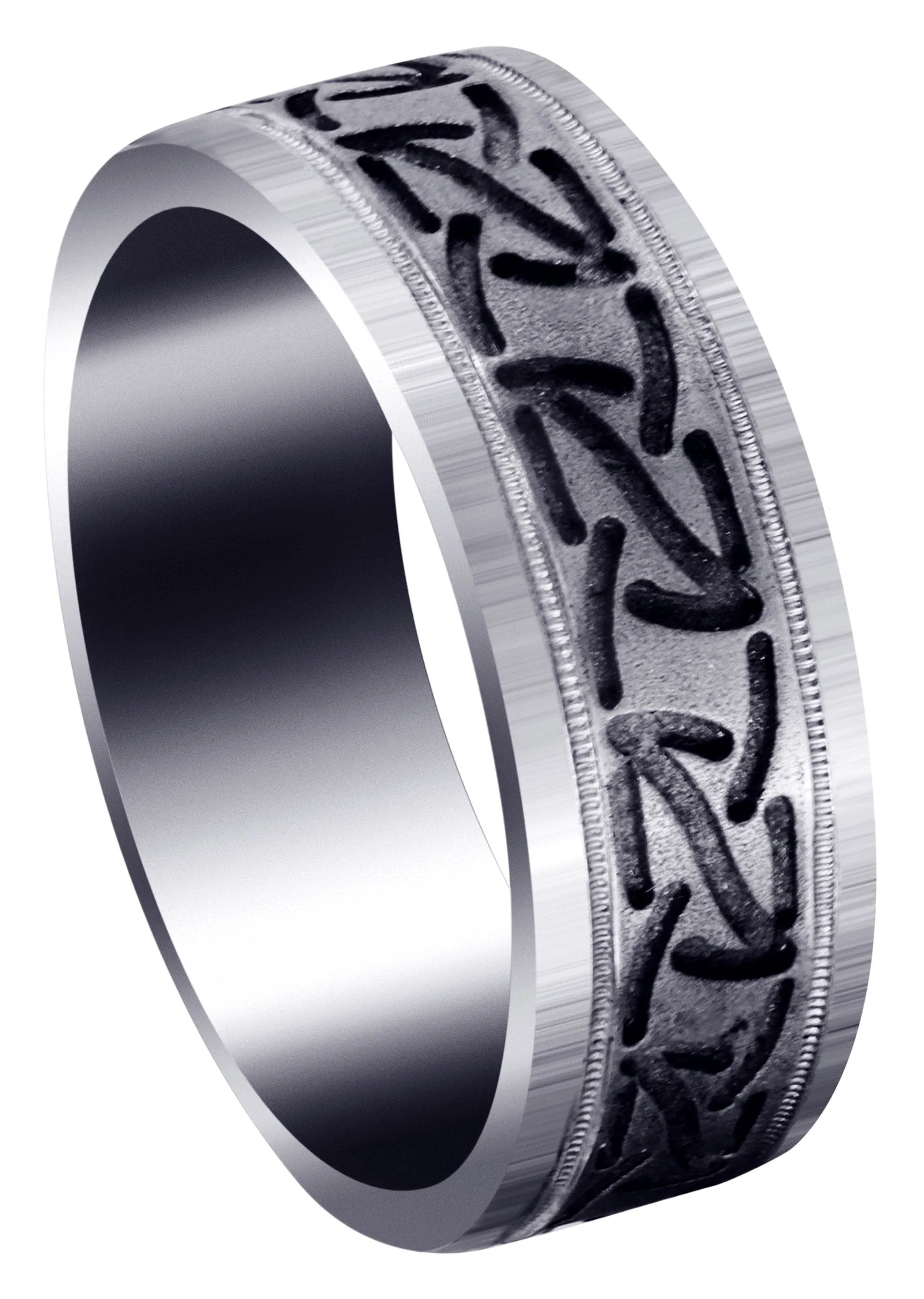 Fancy Carved Contemporary Mens Wedding Band | GB / High Polish Finish (John)