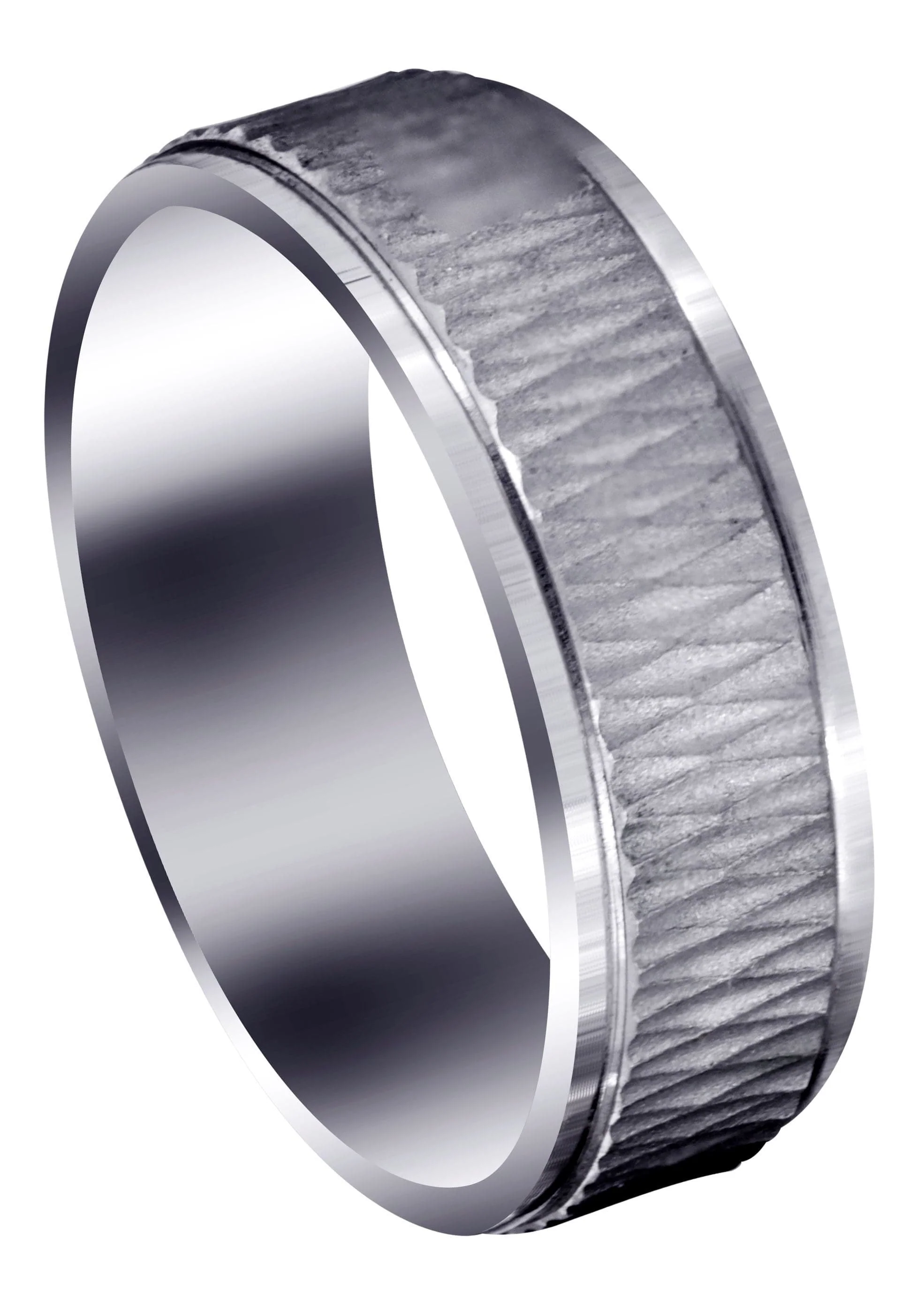 Fancy Carved Contemporary Mens Wedding Band | Sand Blast / High Polish Finish (Mason)