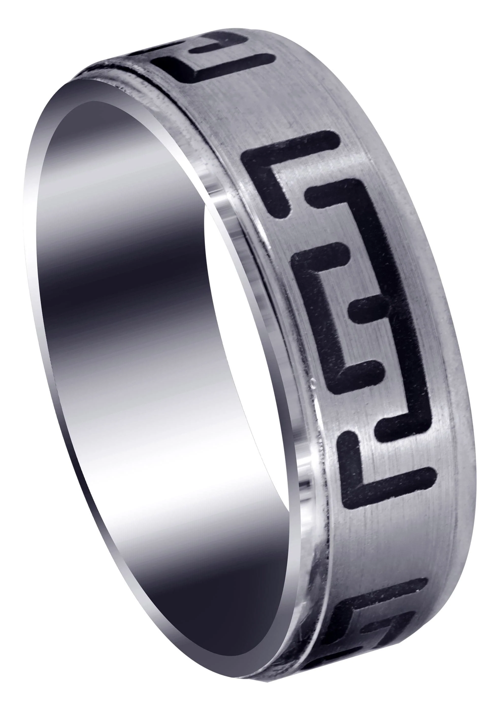 Fancy Carved Contemporary Mens Wedding Band | Satin / High Polish Finish (Adrian)
