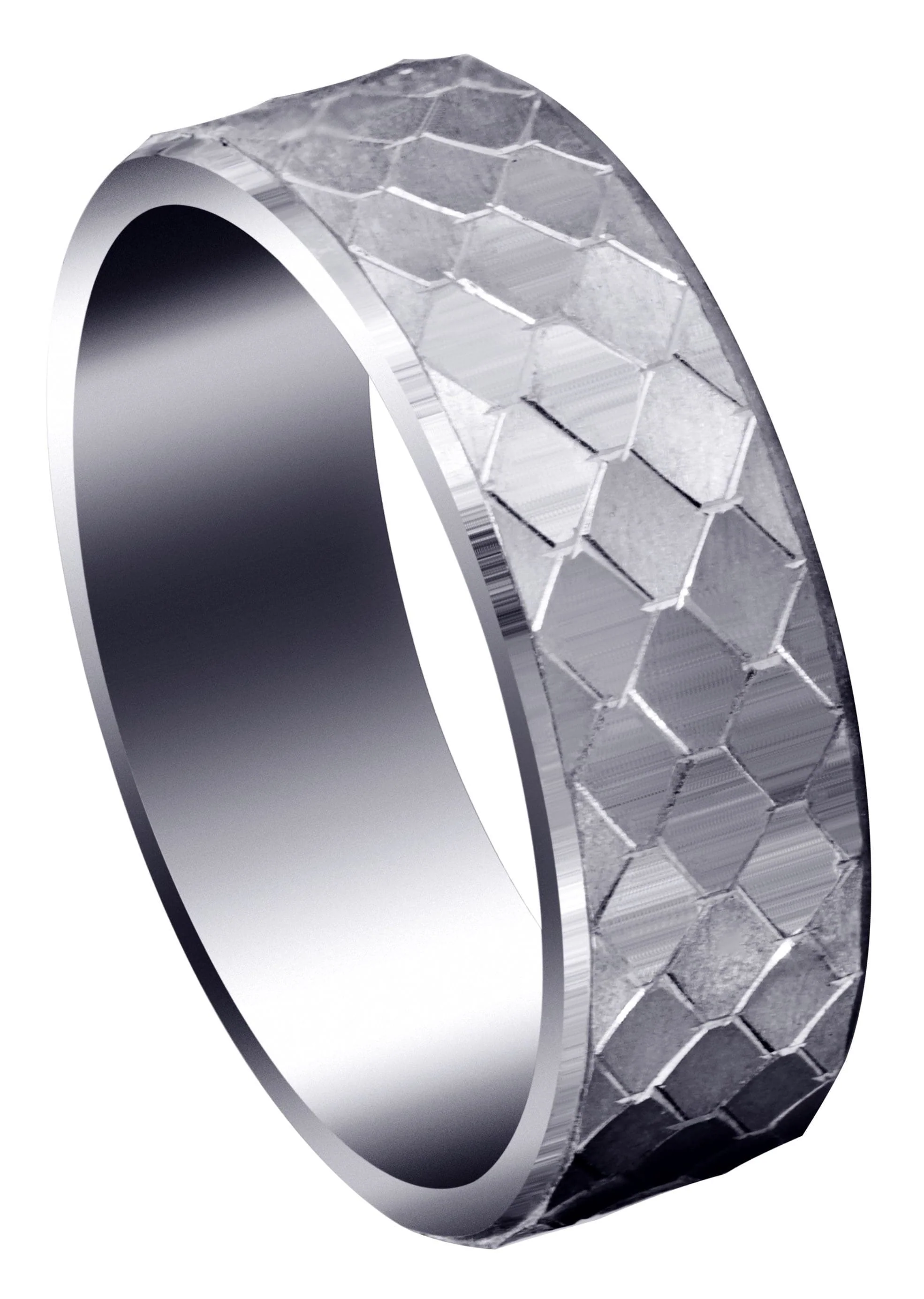Fancy Carved Contemporary Mens Wedding Band | Satin / High Polish Finish (Sebastian)