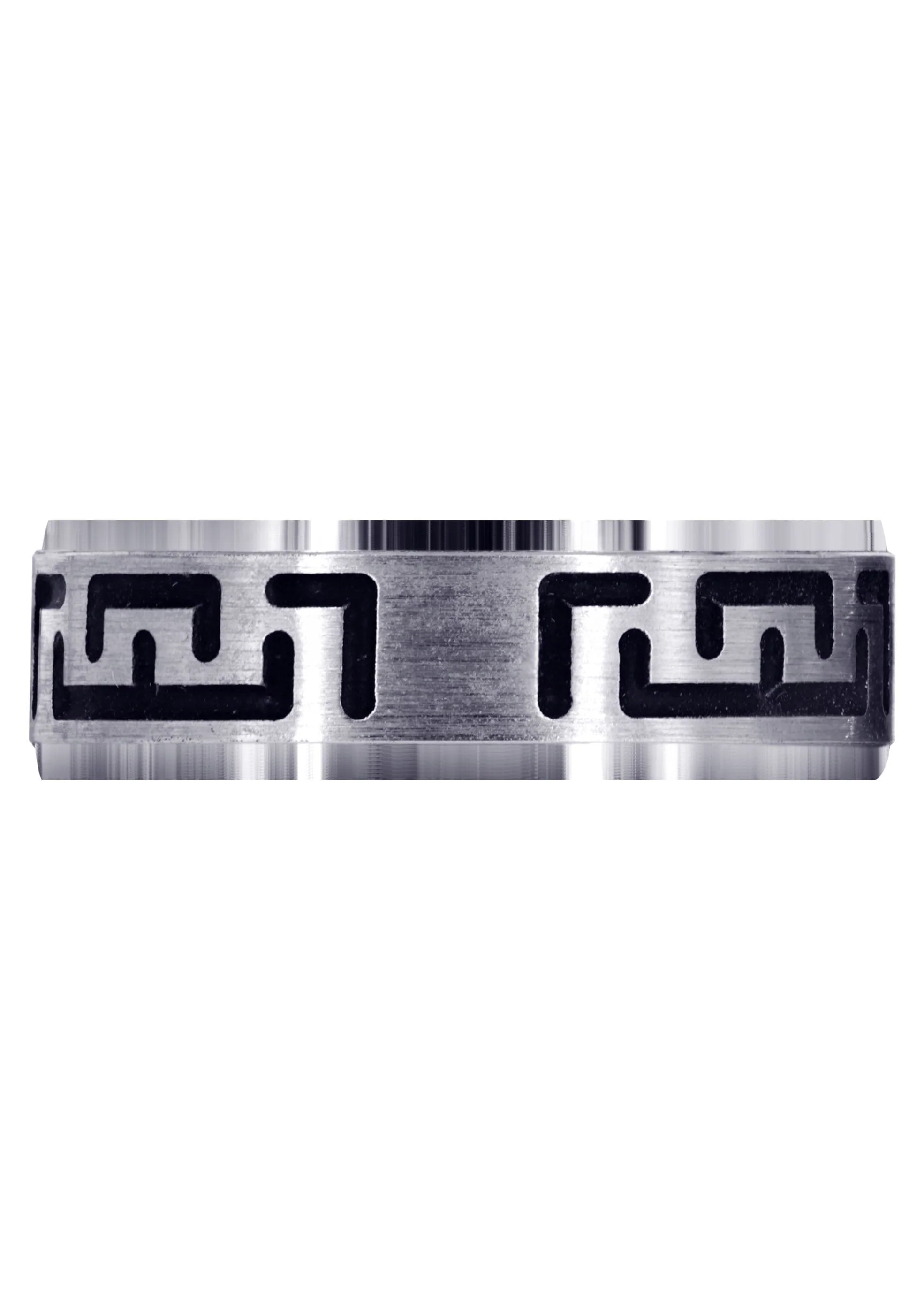 Fancy Carved Contemporary Mens Wedding Band | Satin / High Polish Finish (Adrian) - Image 2