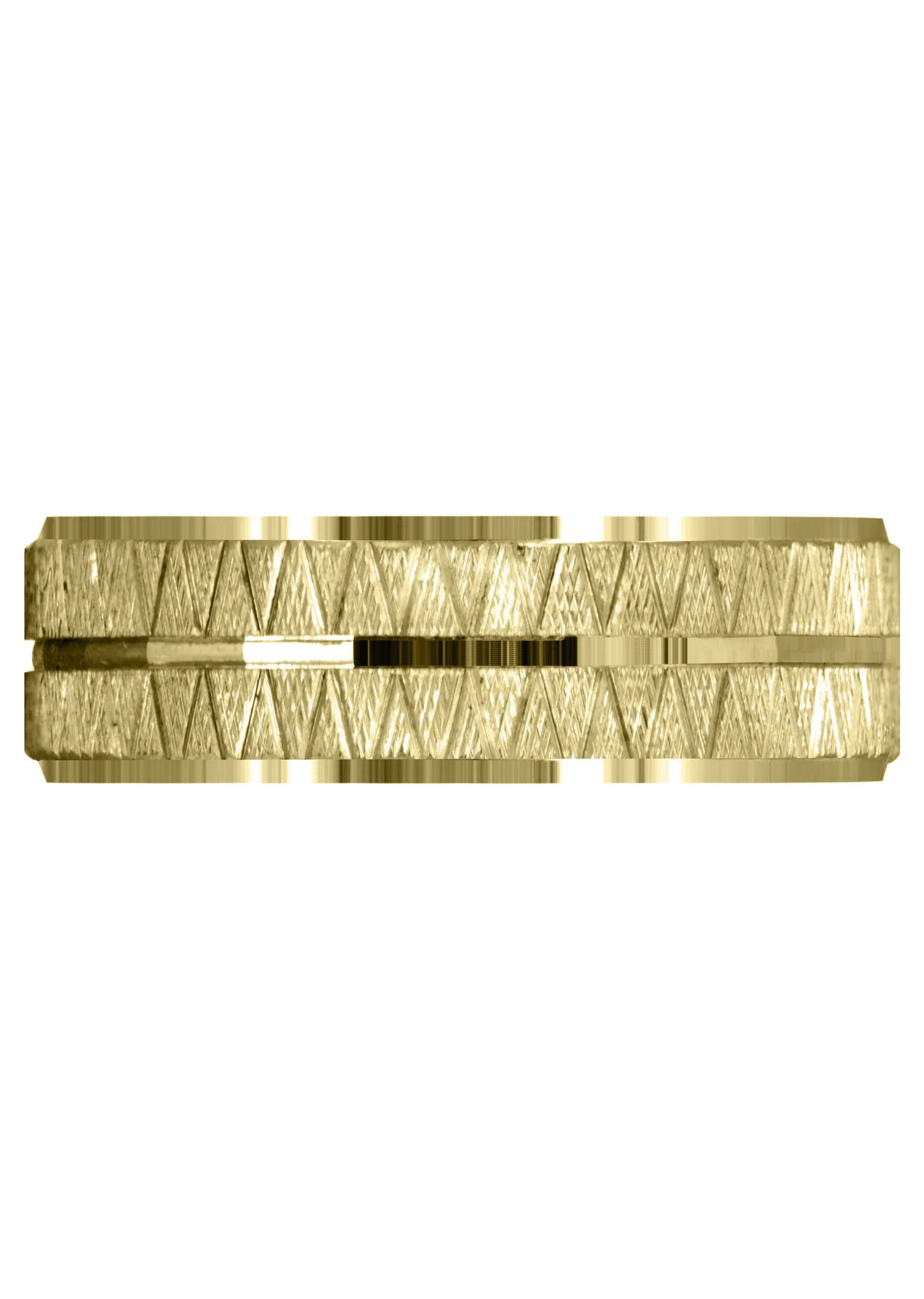 Yellow Gold Fancy Carved Contemporary Mens Wedding Band | Diamond Cut Finish (Levi) - Image 2