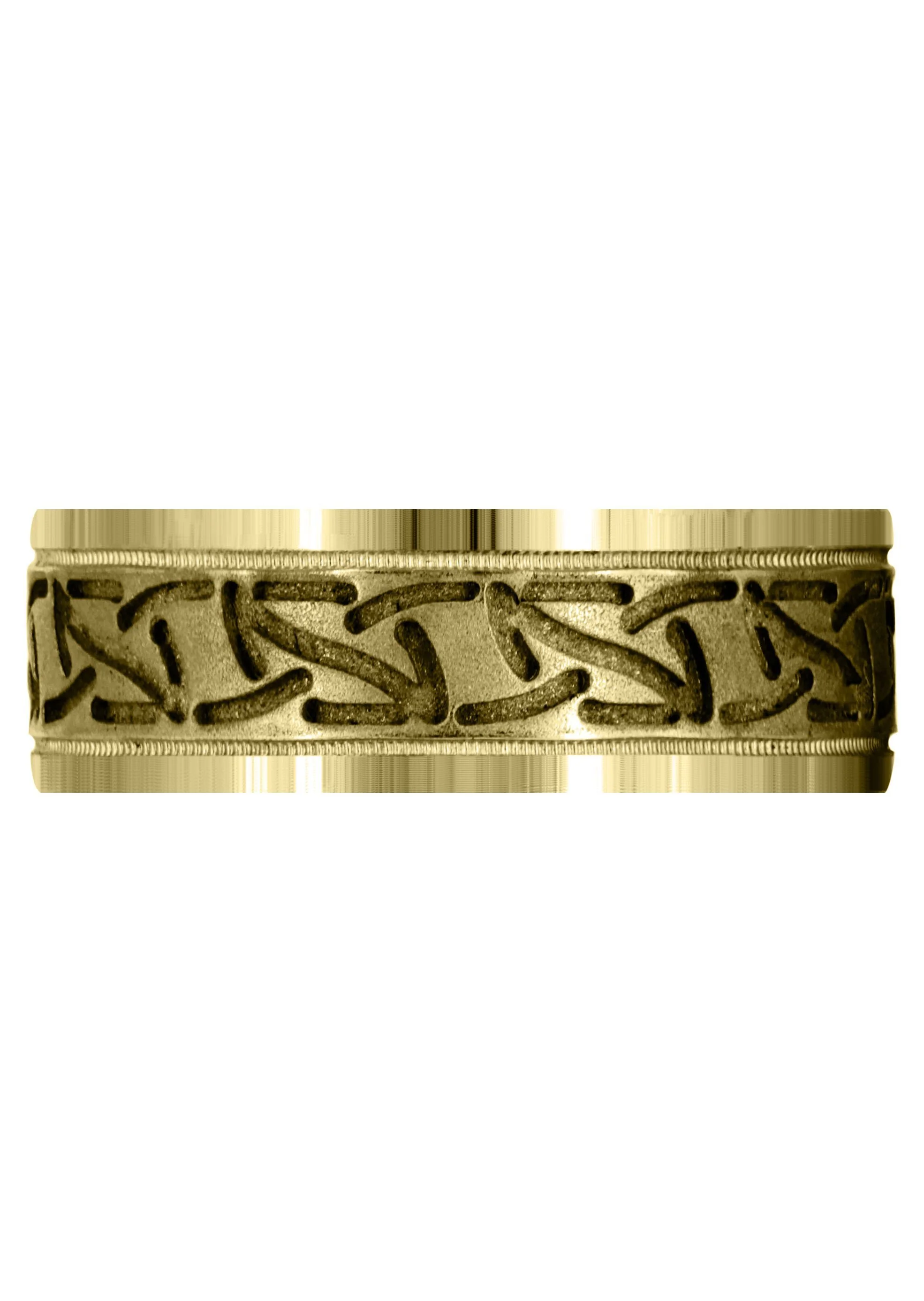 Yellow Gold Fancy Carved Contemporary Mens Wedding Band | GB / High Polish Finish (John) - Image 2