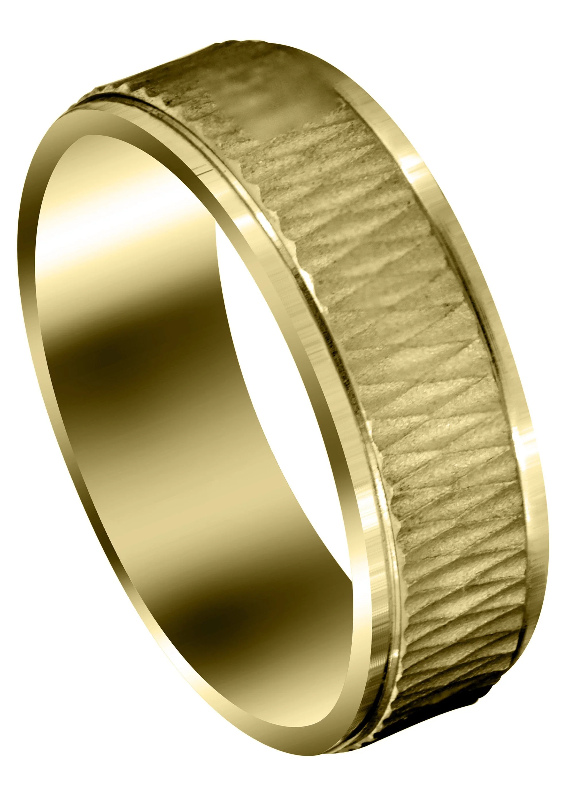 Yellow Gold Fancy Carved Contemporary Mens Wedding Band | Sand Blast / High Polish Finish (Mason)