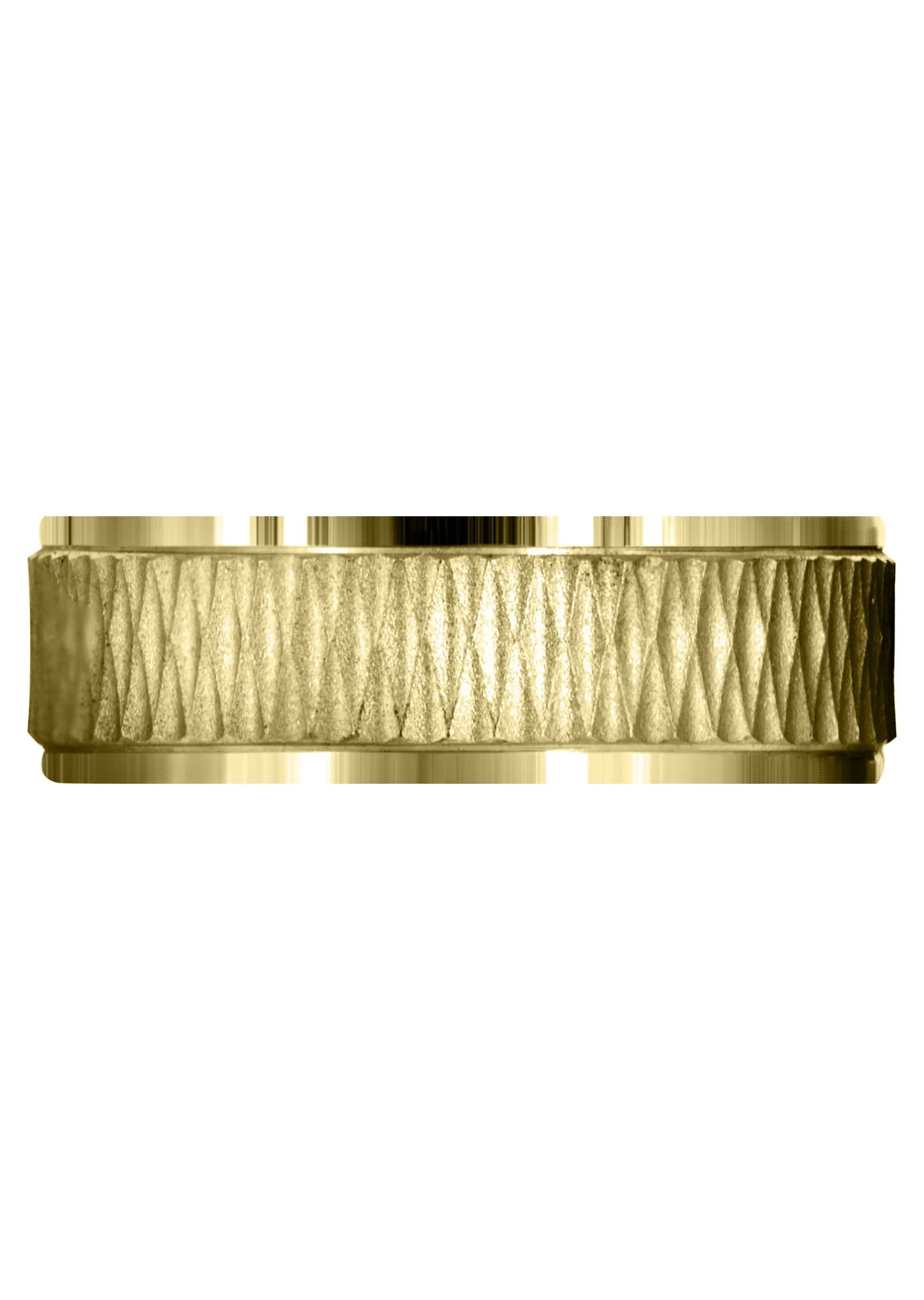 Yellow Gold Fancy Carved Contemporary Mens Wedding Band | Sand Blast / High Polish Finish (Mason) - Image 2