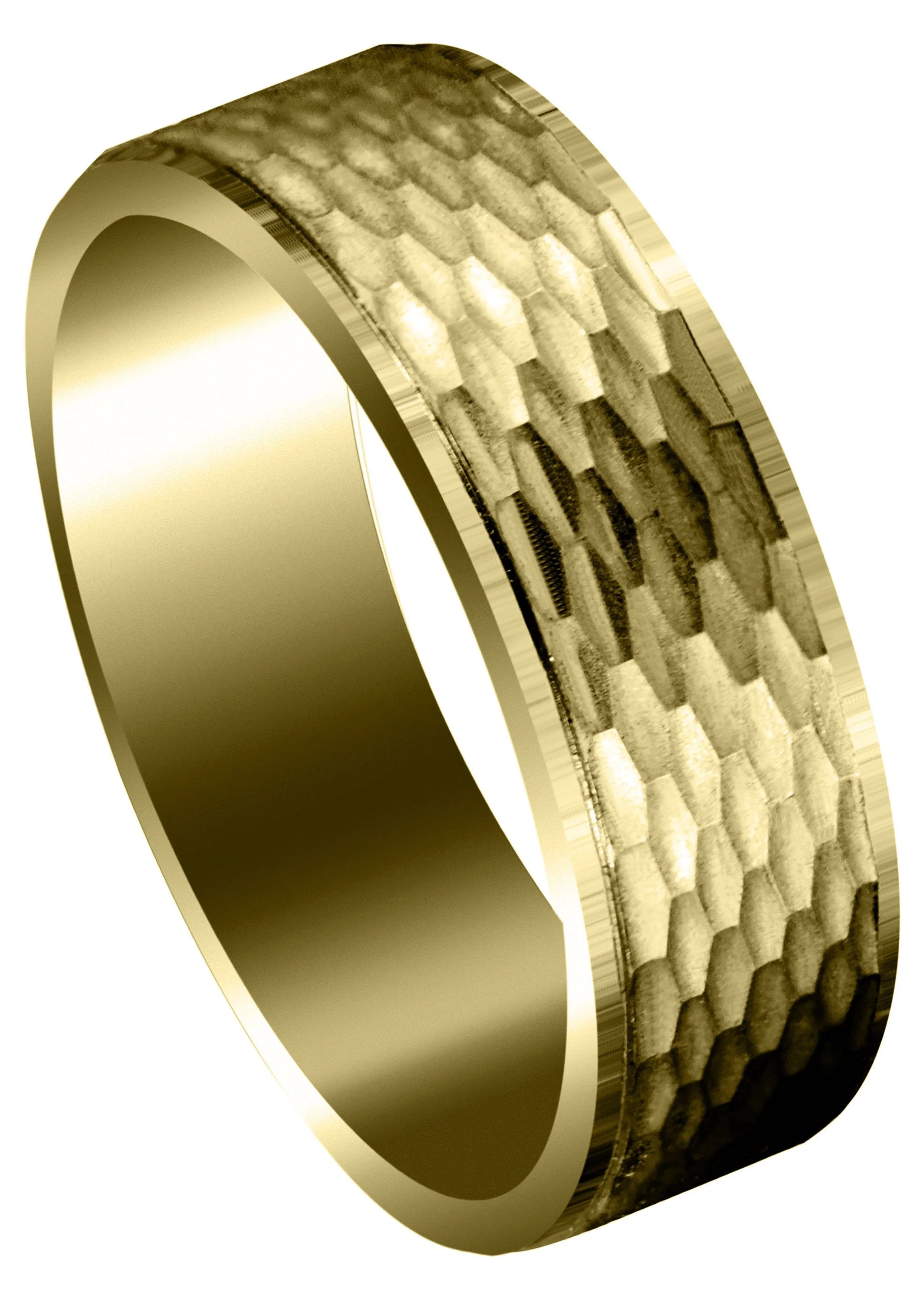Yellow Gold Fancy Carved Contemporary Mens Wedding Band | Satin / High Polish Finish (Owen)