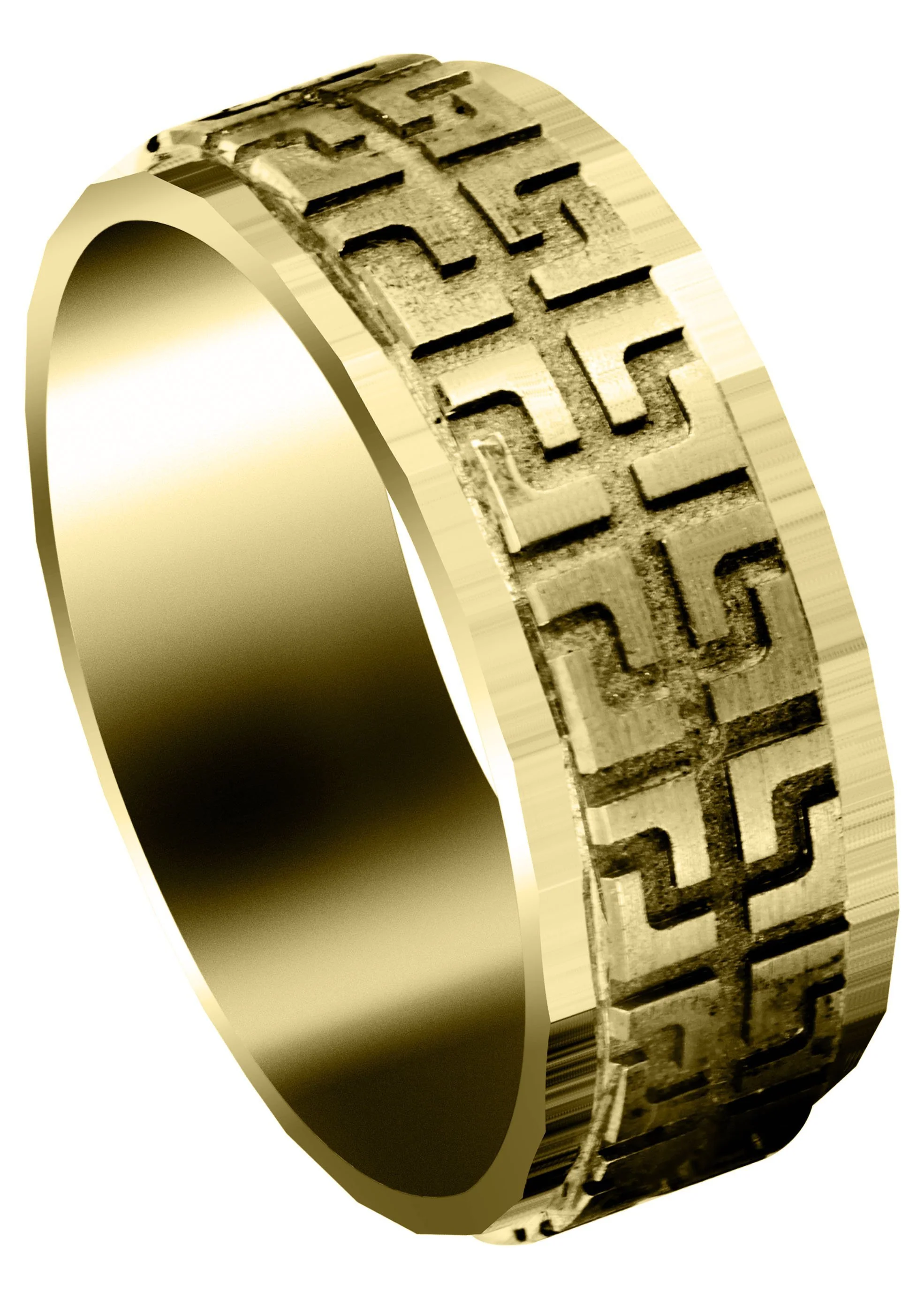 Yellow Gold Contemporary Unique Mens Wedding Band | Satin / High Polish Finish (Isaac)