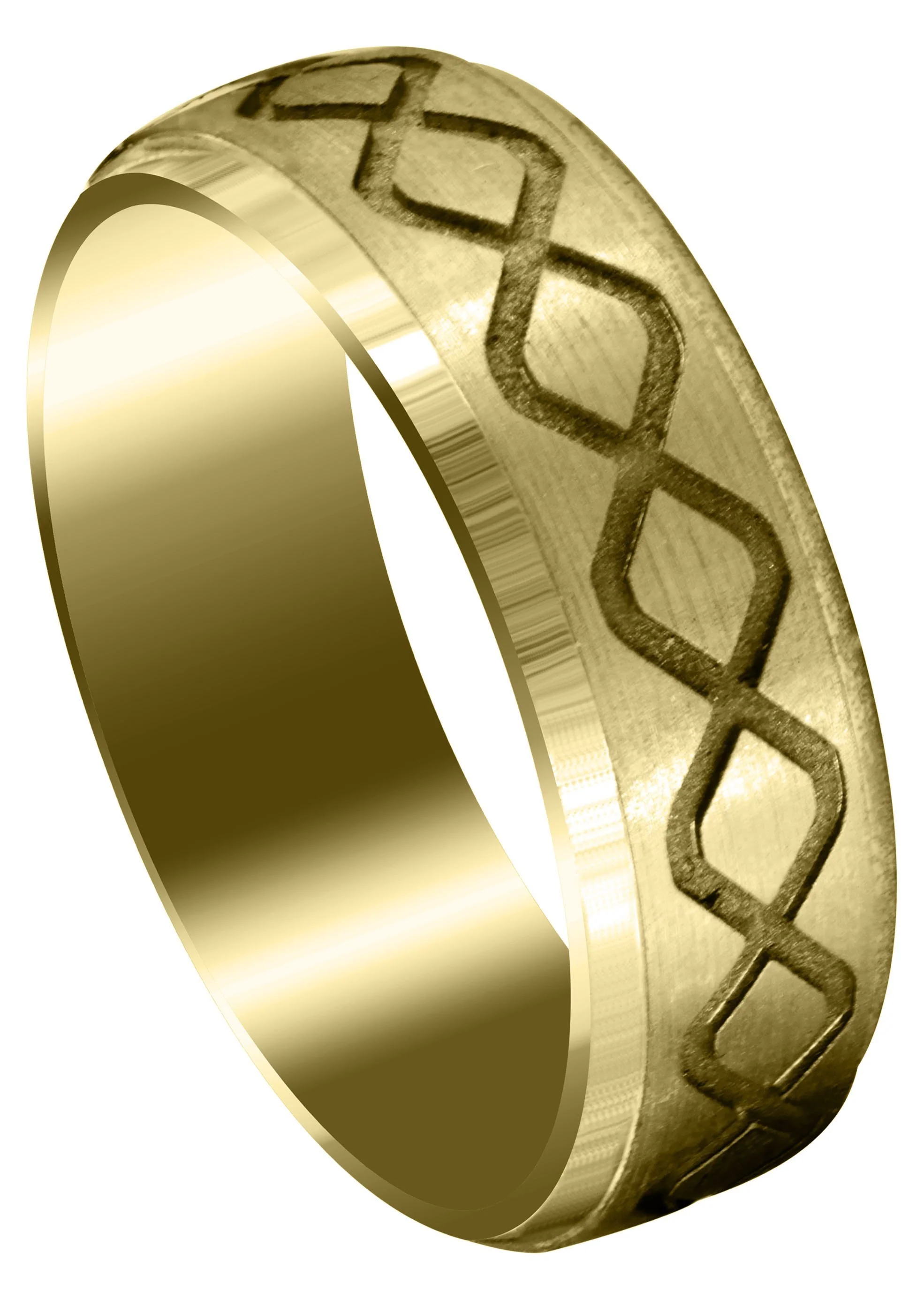 Yellow Gold Fancy Carved Contemporary Mens Wedding Band | Satin / High Polish Finish (Luke)