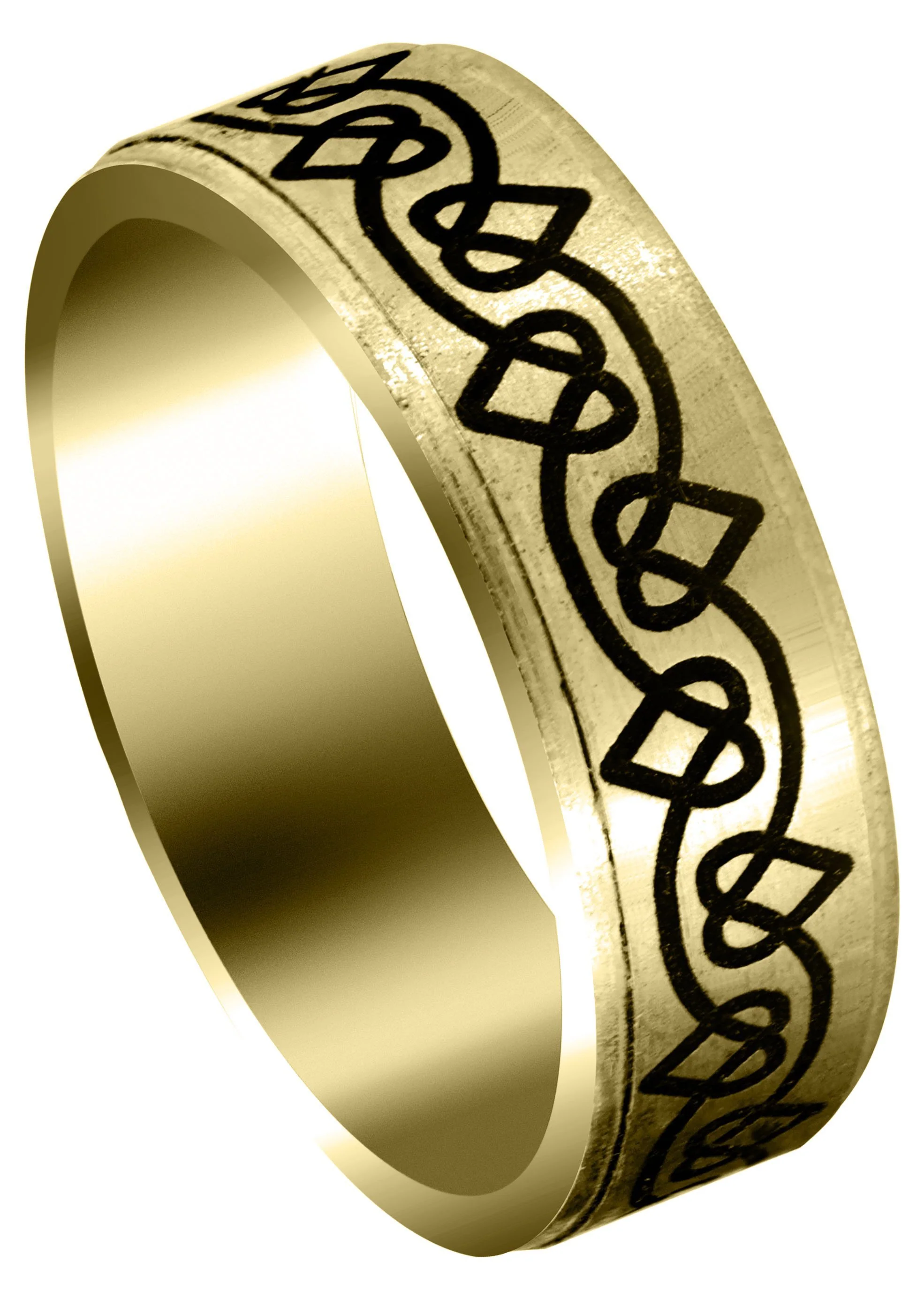 Yellow Gold Contemporary Unique Mens Wedding Band | Satin / High Polish Finish (Dylan)