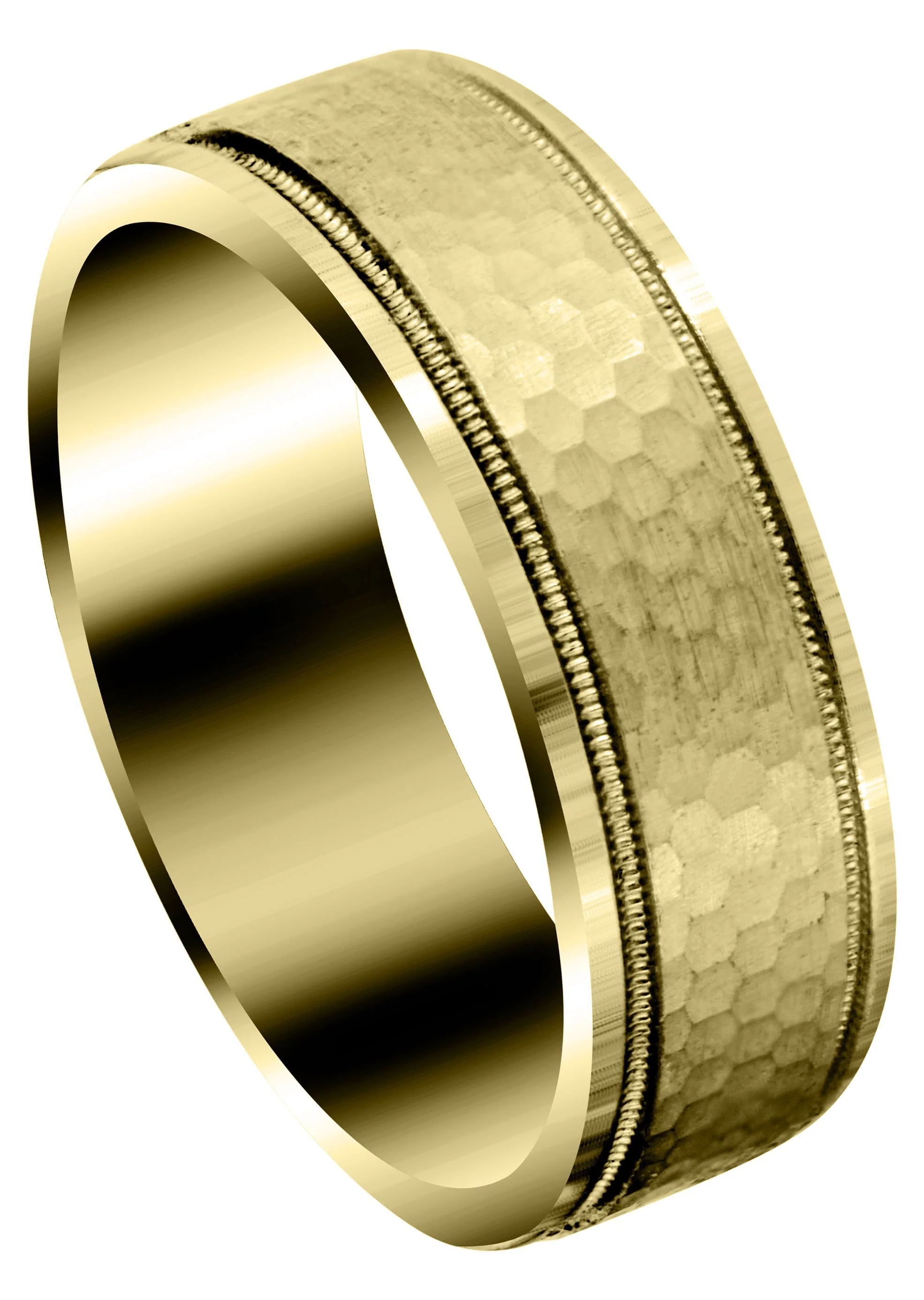 Yellow Gold Fancy Carved Contemporary Mens Wedding Band | Satin / Hish Polish Finish (Christian)