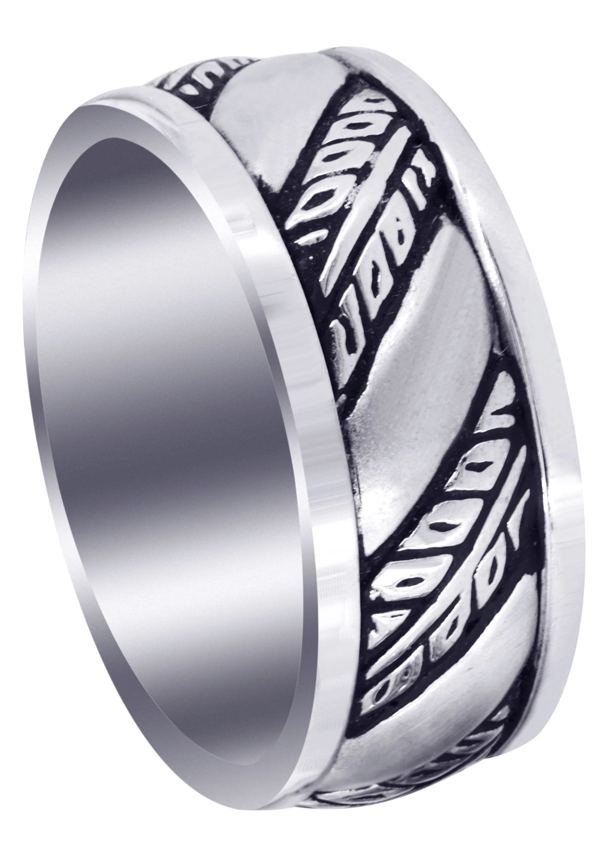 Fancy Carved Hand Engraved Diamond Mens Wedding Band | Satin Finish (Devin)