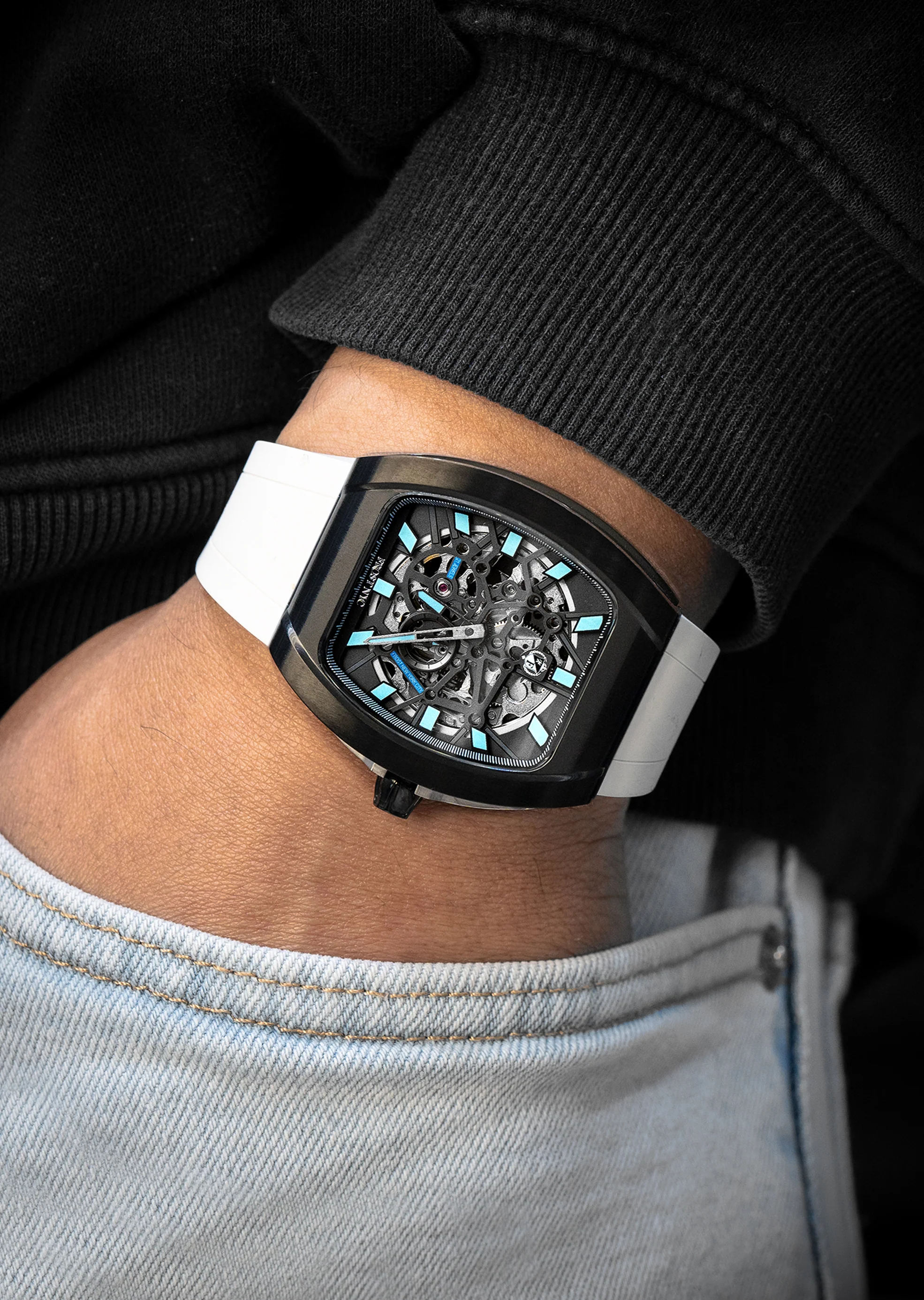 Frost NYC Mens Watch - Automatic Skeleton Sport Black Watch | FRST-01-SB| White - Image 2