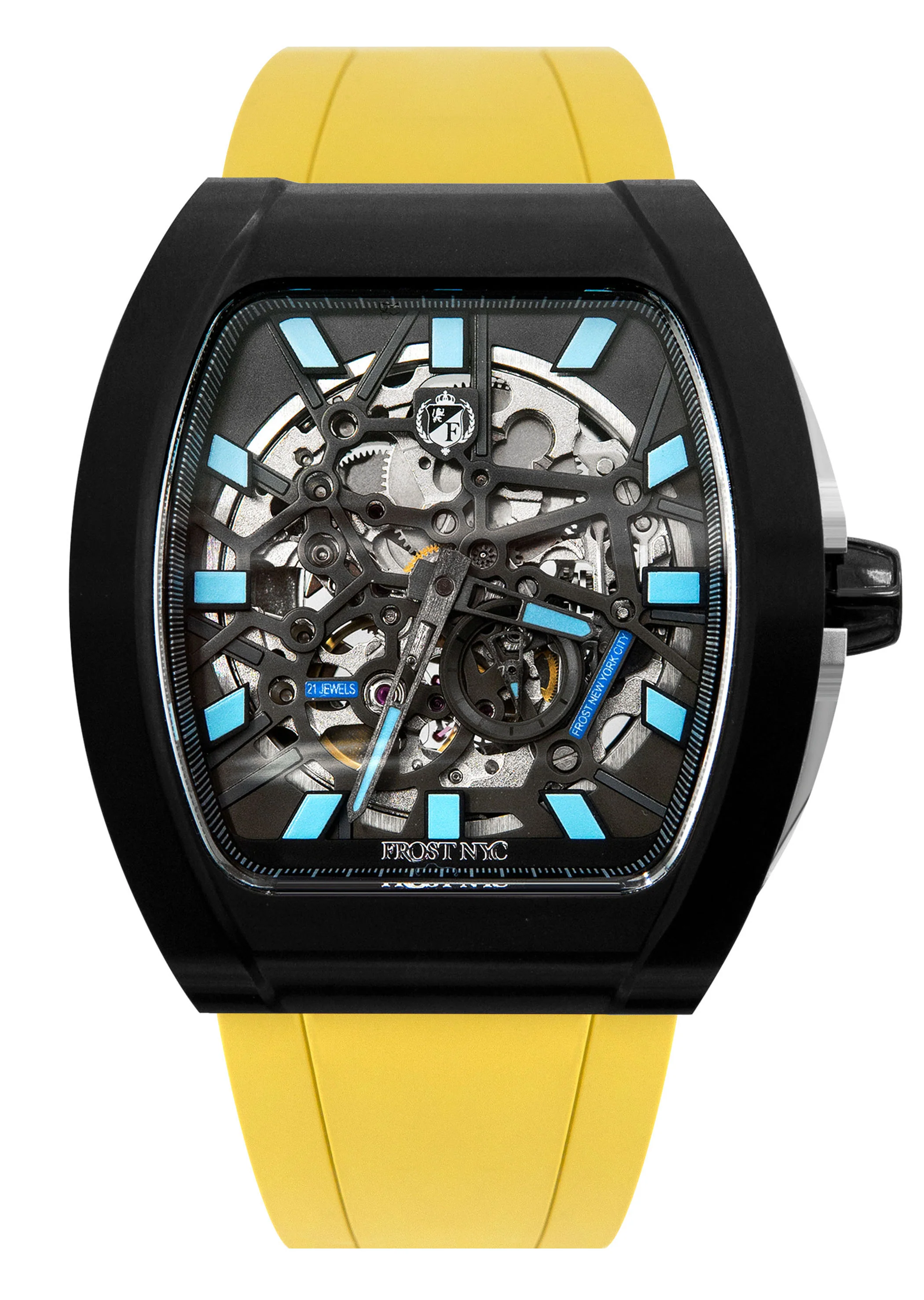 Frost NYC Mens Watch - Automatic Skeleton Sport Black Watch | FRST-01-SB| Yellow