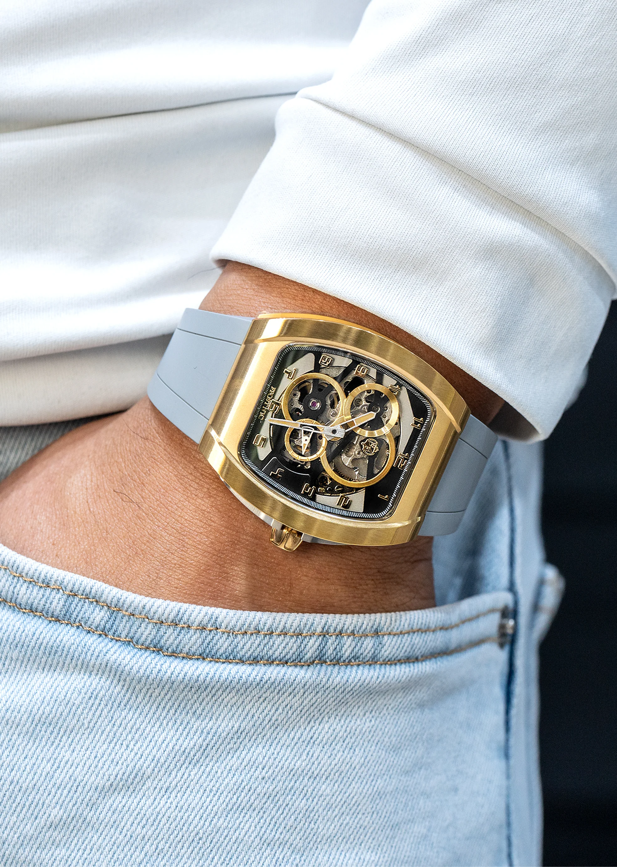 Frost NYC Mens Watch - Automatic  Skeleton Sport Gold Watch | FRST-01-CY | Gray - Image 2