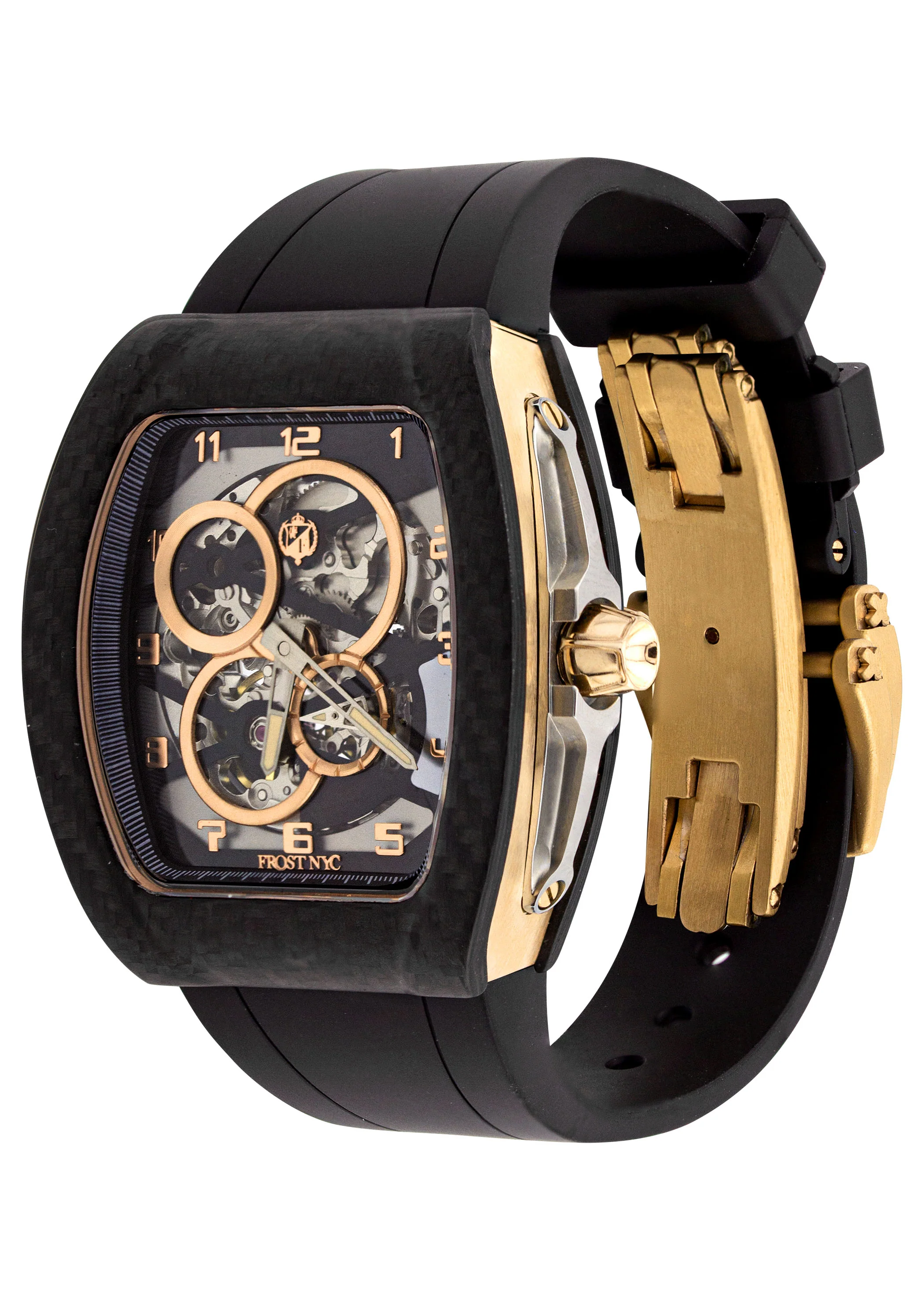 Frost NYC Mens Watch - Automatic Skeleton Carbon Fiber Sport Gold Watch | FRST-01-CFY| Black - Image 4