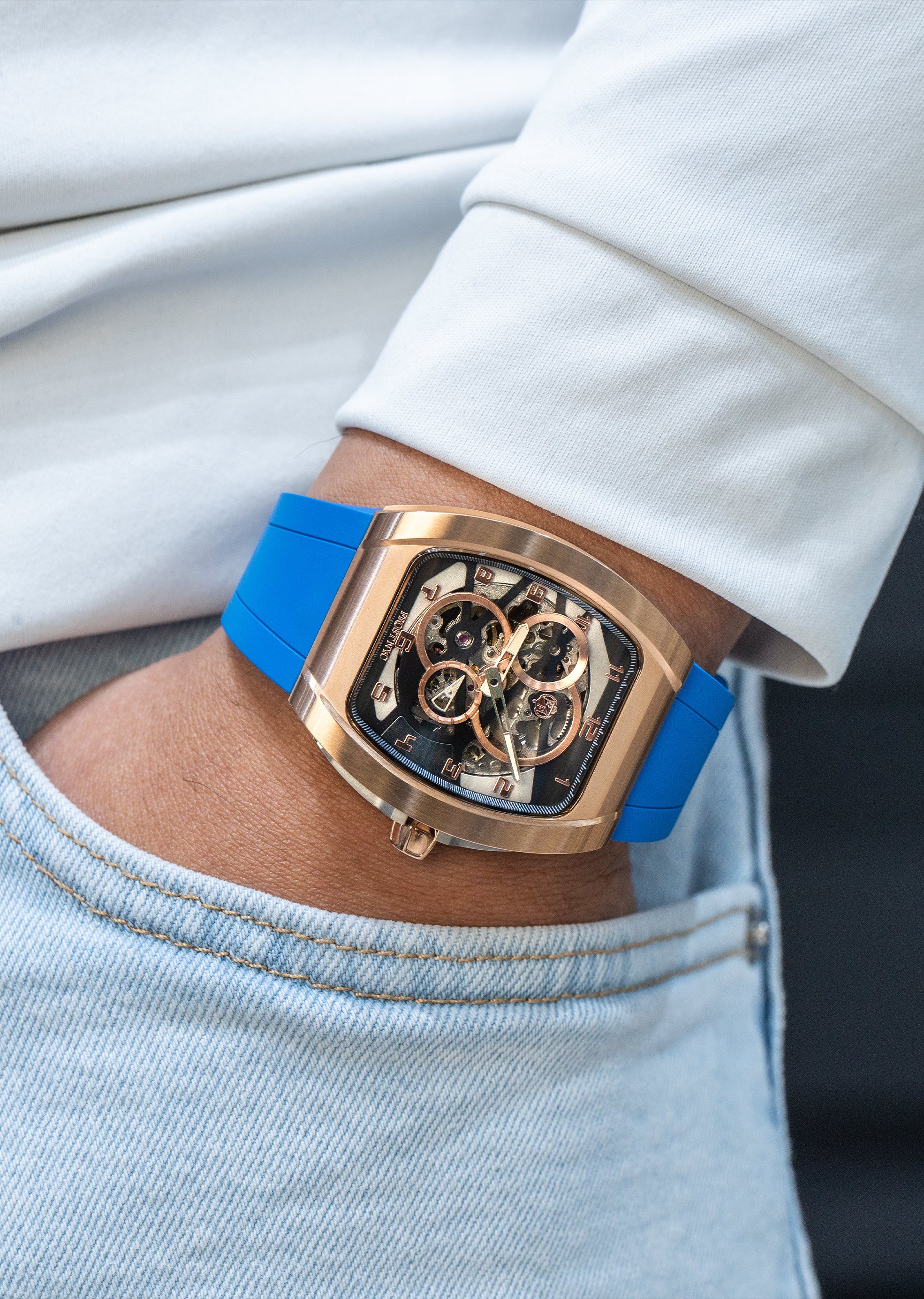 Frost NYC Mens Watch - Automatic Skeleton Rose Sport Watch | FRST-01-RC | Blue - Image 2