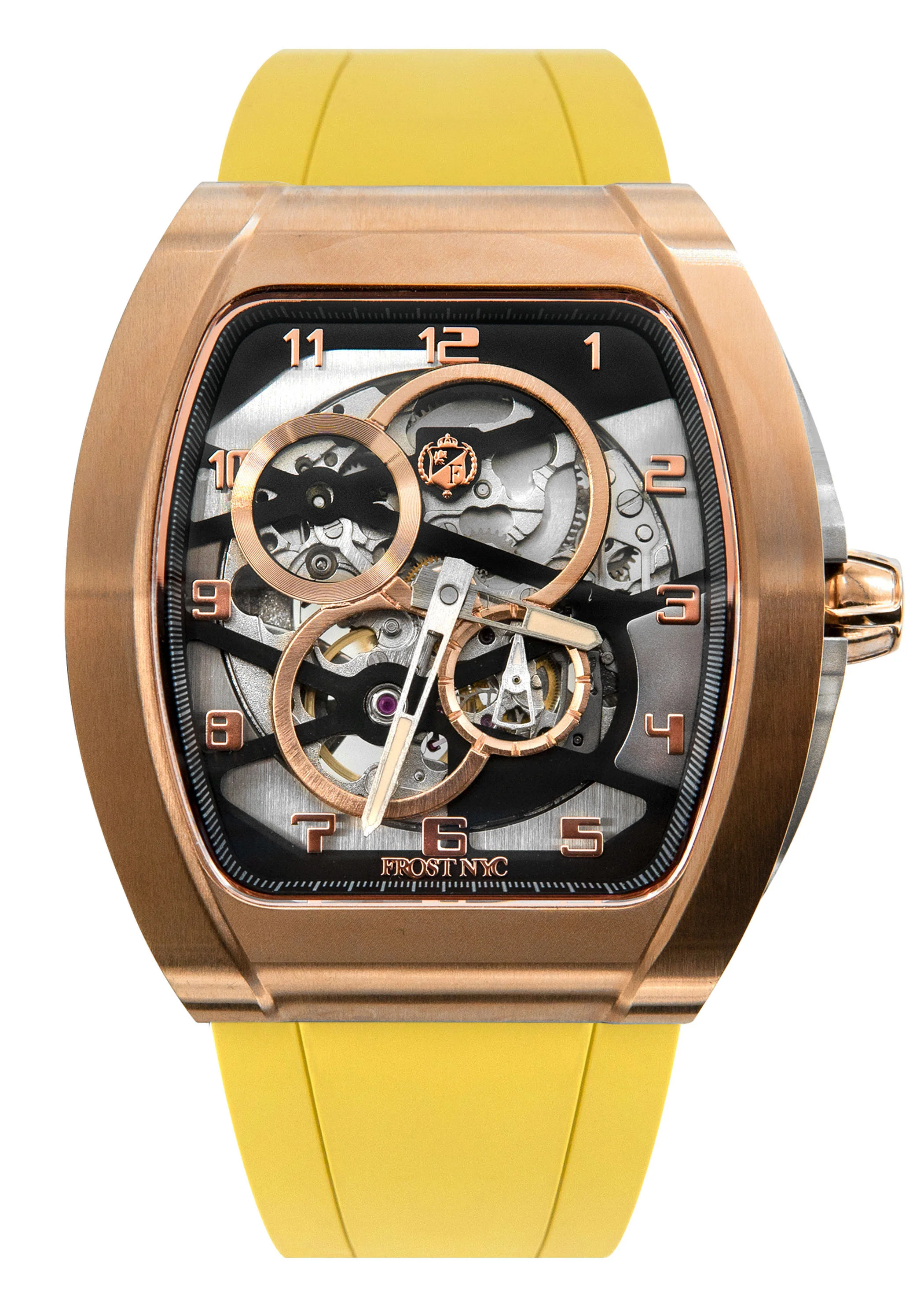 Frost NYC Mens Watch - Automatic Skeleton Rose Sport Watch | FRST-01-RC | Yellow
