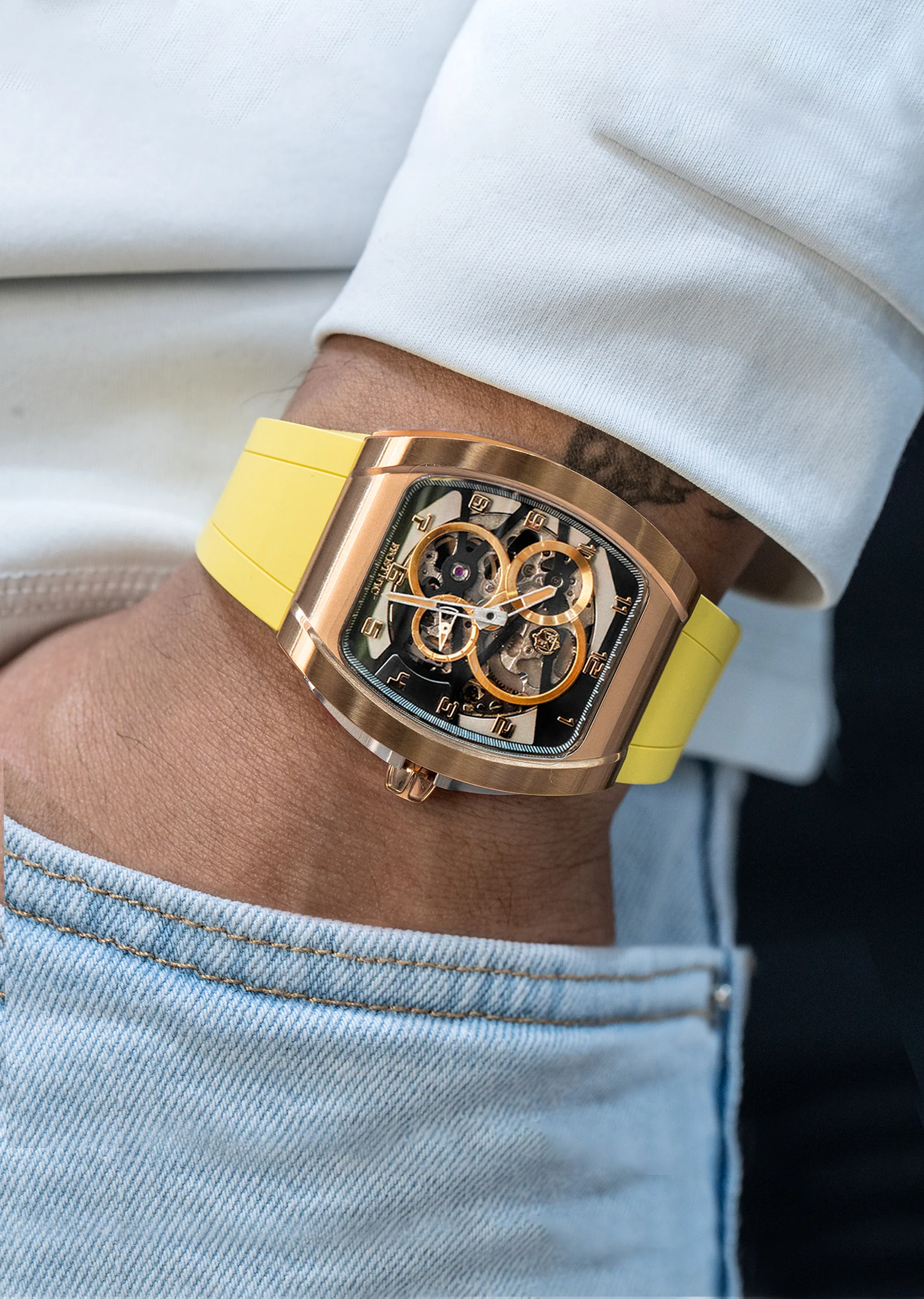 Frost NYC Mens Watch - Automatic Skeleton Rose Sport Watch | FRST-01-RC | Yellow - Image 2
