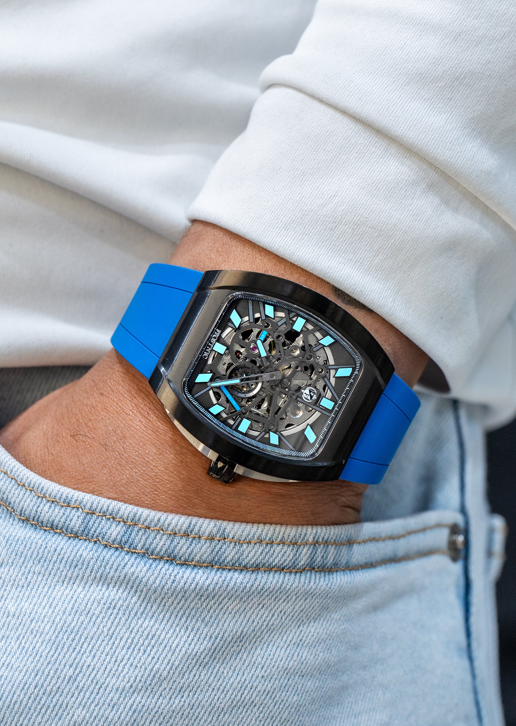 Frost NYC Mens Watch - Automatic Skeleton Sport Black Watch | FRST-01-SB | Blue - Image 2