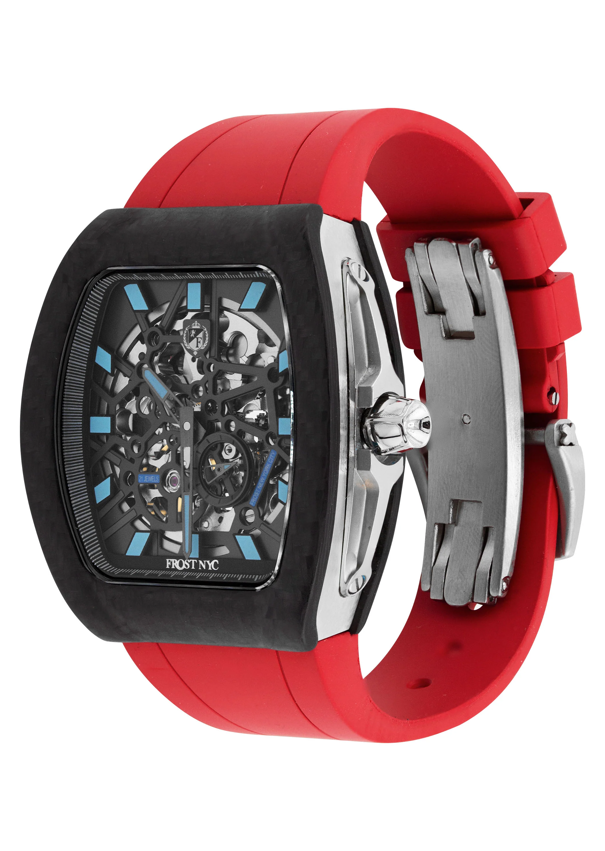 Frost NYC Mens Watch - Automatic Skeleton Carbon Fiber Sport Watch | FRST-01-CFS | Red - Image 6