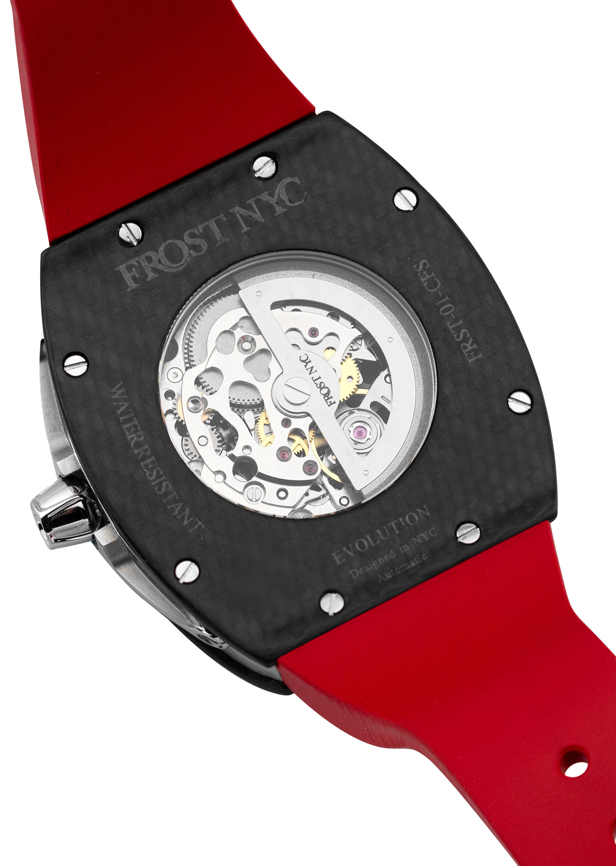 Frost NYC Mens Watch - Automatic Skeleton Carbon Fiber Sport Watch | FRST-01-CFS | Red - Image 8