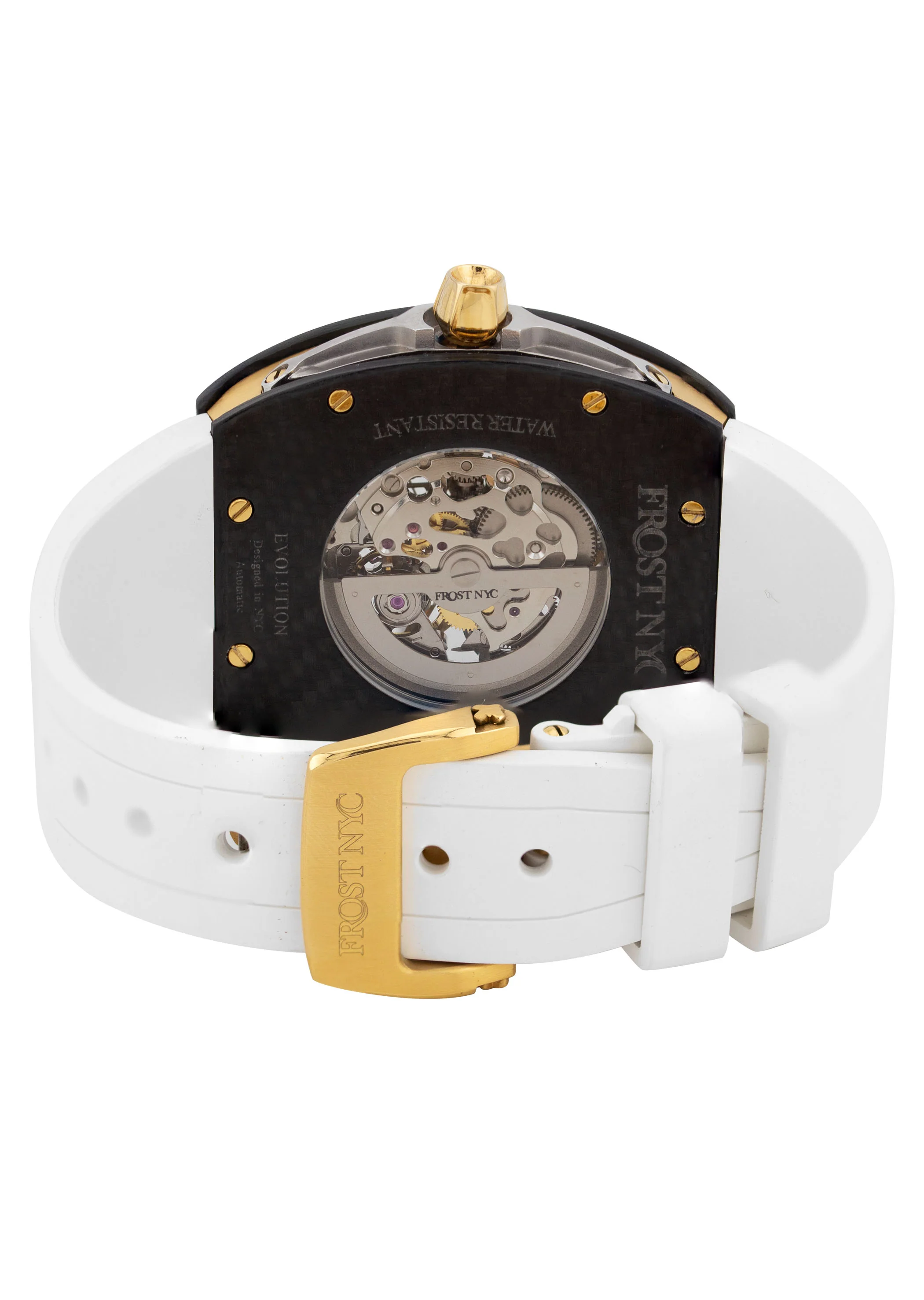 Frost NYC Mens Watch - Automatic Skeleton Carbon Fiber Sport Gold Watch | FRST-01-CFY| White - Image 10