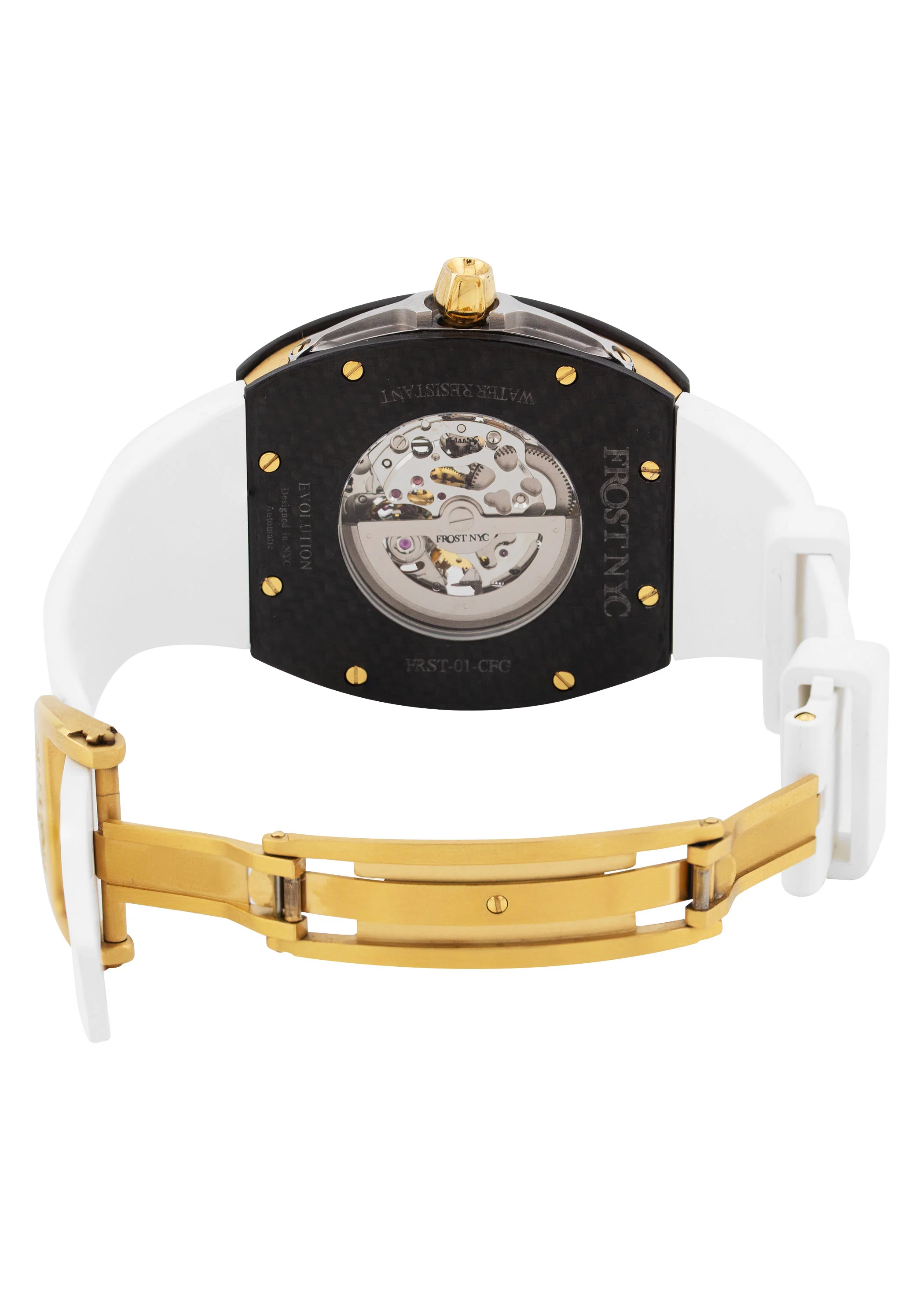 Frost NYC Mens Watch - Automatic Skeleton Carbon Fiber Sport Gold Watch | FRST-01-CFY| White - Image 9