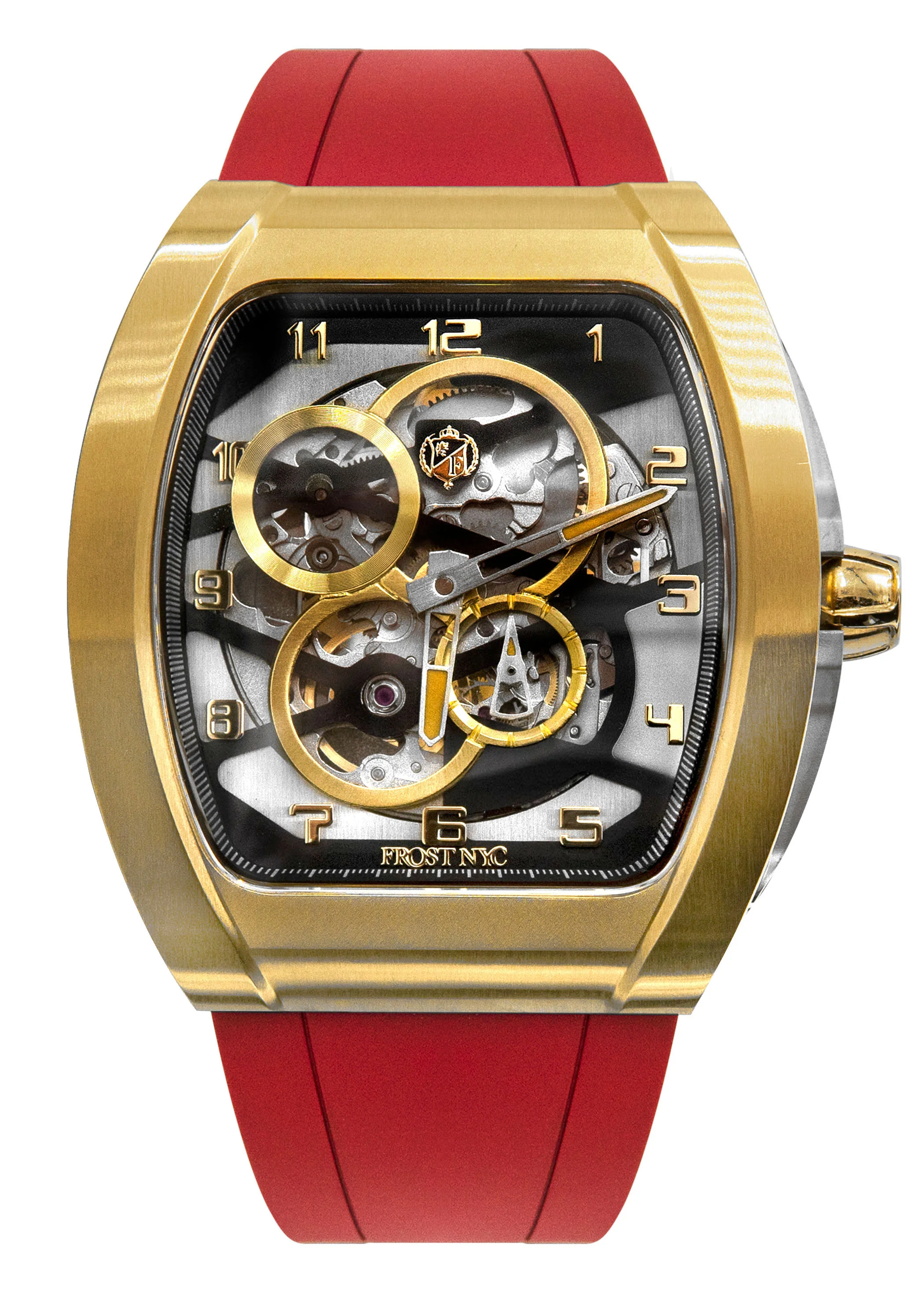 Frost NYC Mens Watch - Automatic Skeleton Sport Gold Watch | FRST-01-CY | Red
