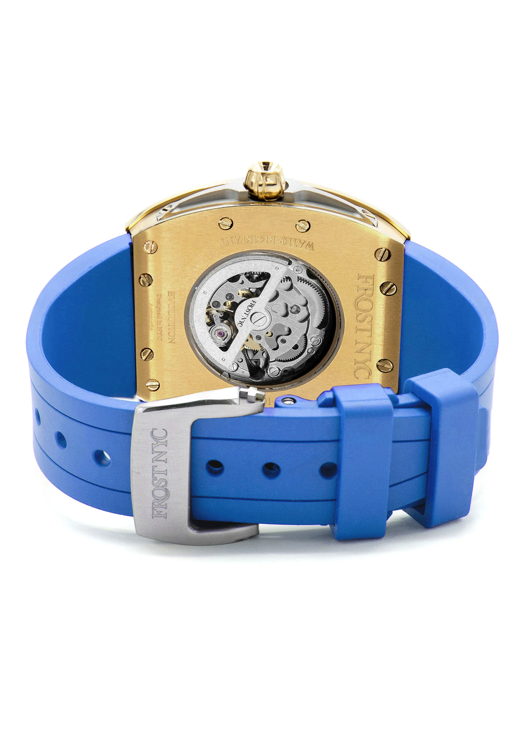 Frost NYC Mens Watch - Automatic  Skeleton Sport Gold Watch | FRST-01-CY| Blue - Image 10