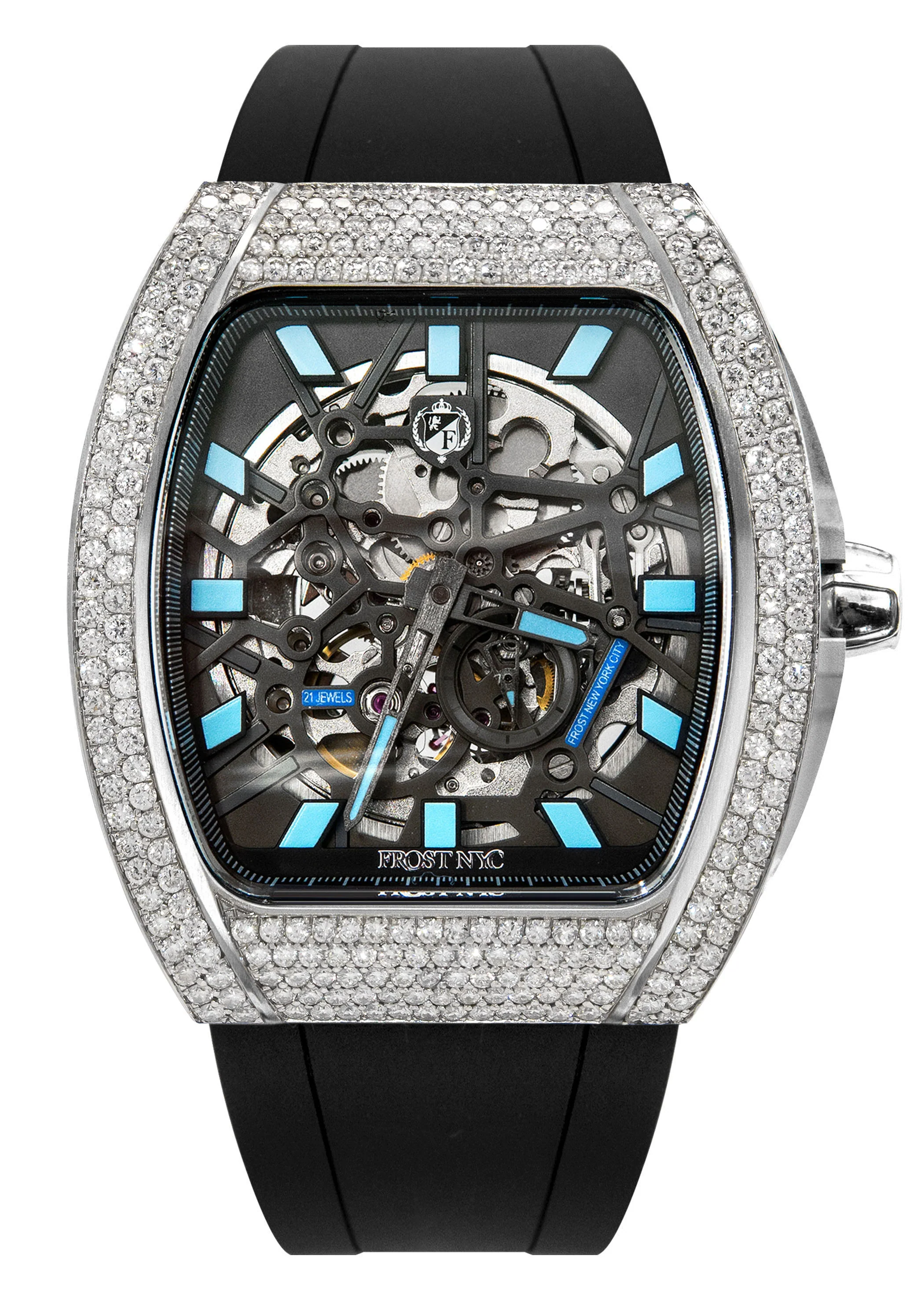 Frost NYC Mens Watch - Automatic Skeleton Stainless Steel Diamond Sport Watch | FRST-01-SS-D | Black