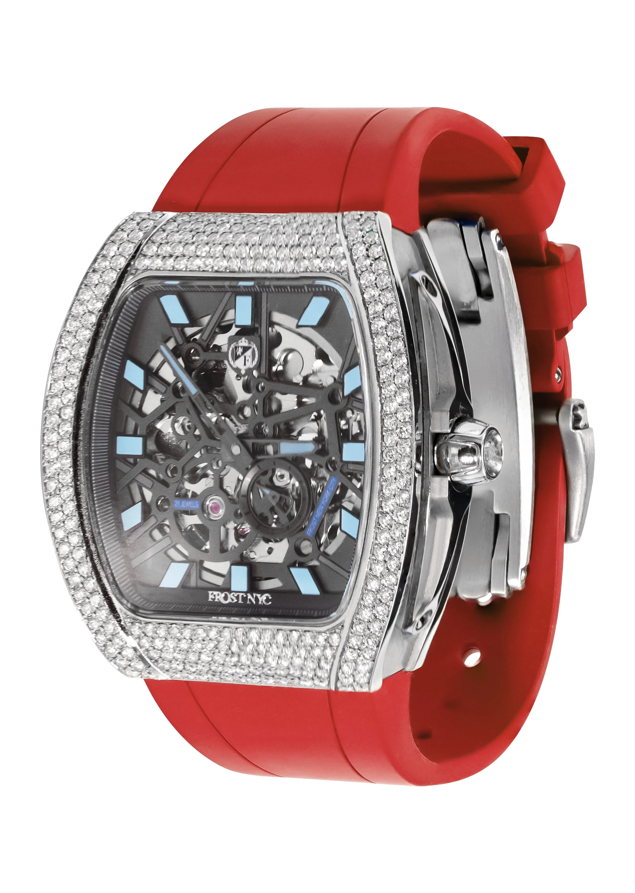 Frost NYC Mens Watch - Automatic Skeleton Stainless Steel Diamond Sport Watch | FRST-01-SS-D | Red - Image 4