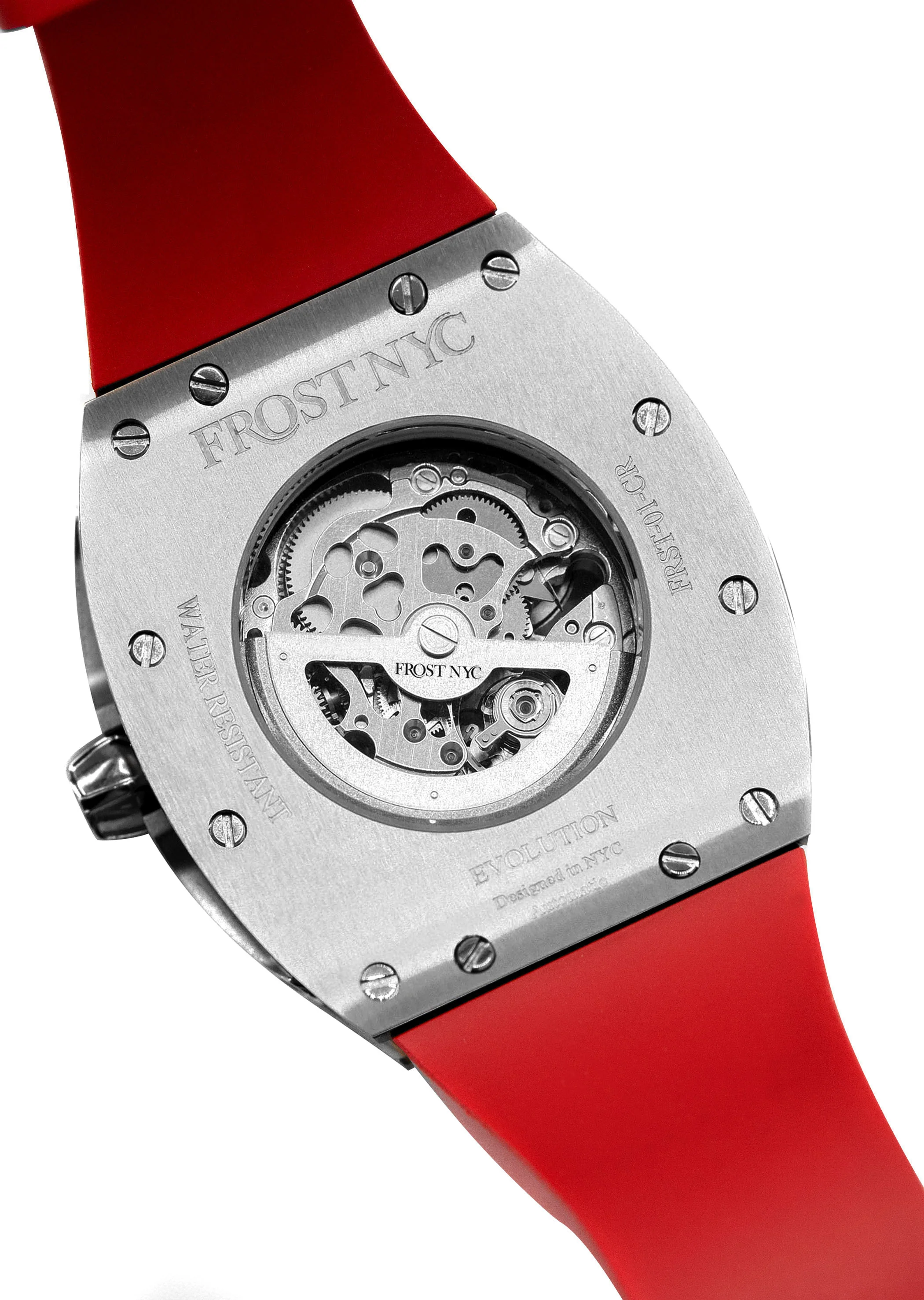 Frost NYC Mens Watch - Automatic Skeleton Stainless Steel Diamond Sport Watch | FRST-01-SS-D | Red - Image 6