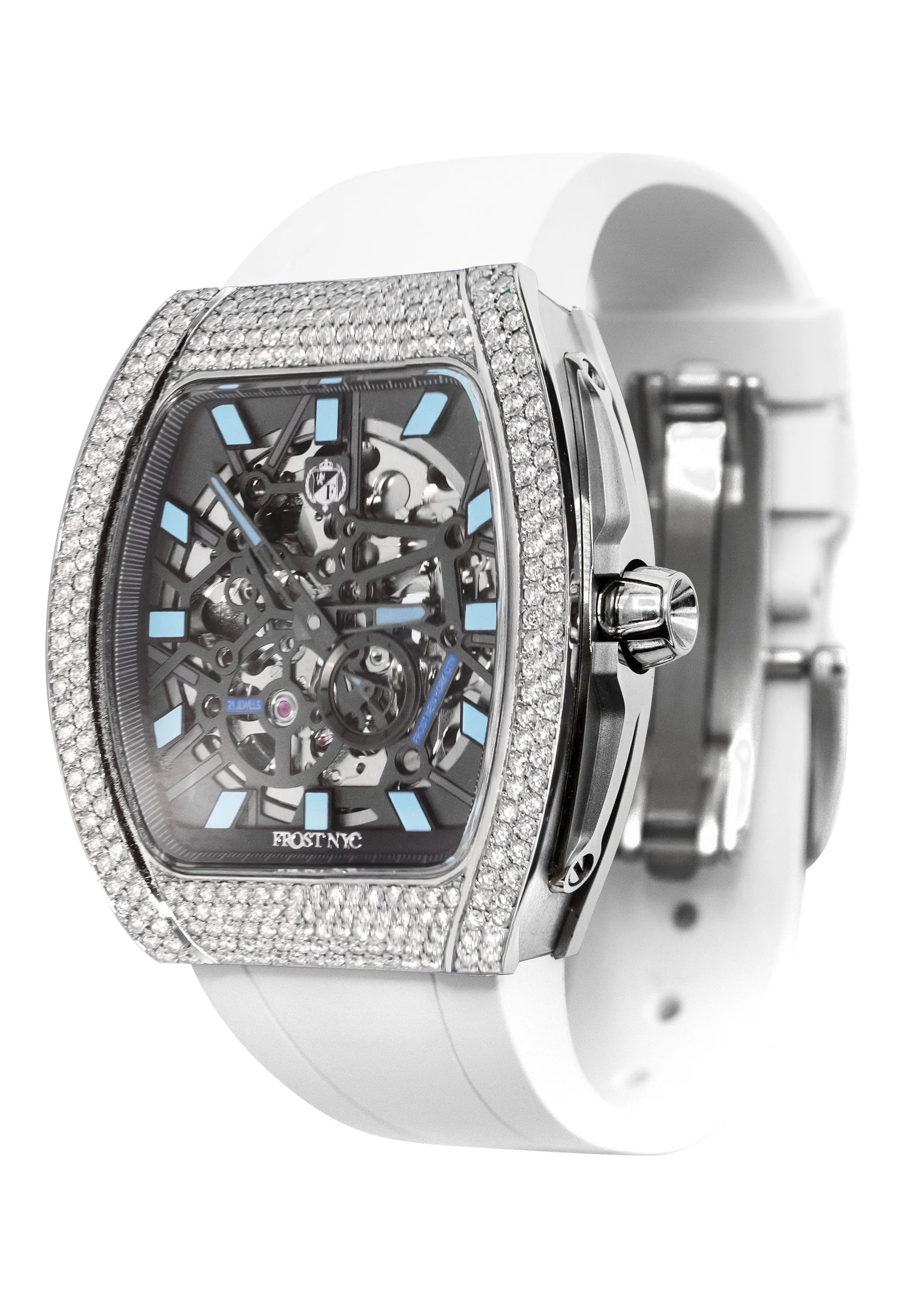 Frost NYC Mens Watch - Automatic Skeleton Stainless Steel Diamond Sport Watch | FRST-01-SS-D | White - Image 4