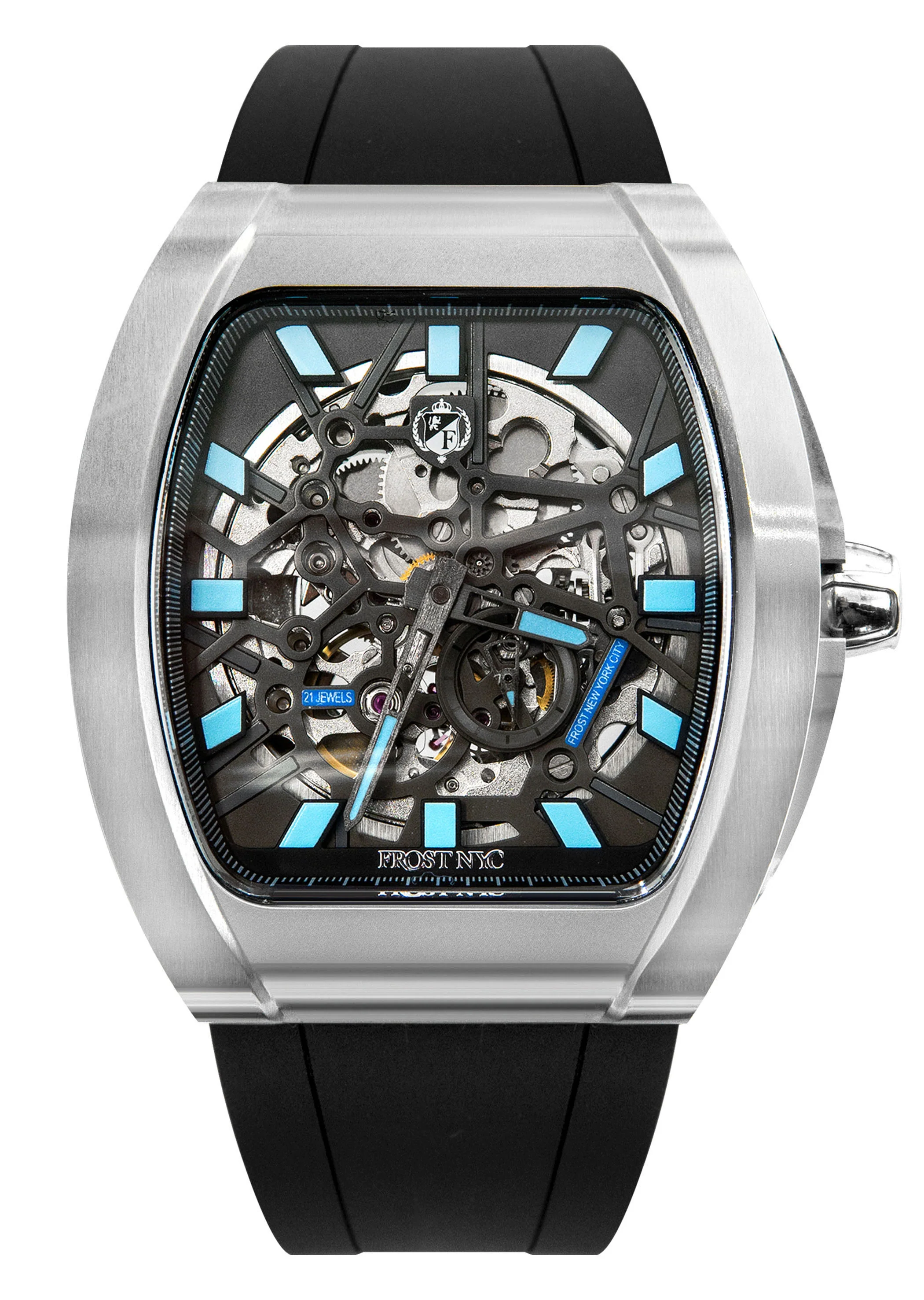Frost NYC Mens Watch - Automatic Skeleton Stainless Steel Sport Watch | FRST-01-SS | Black