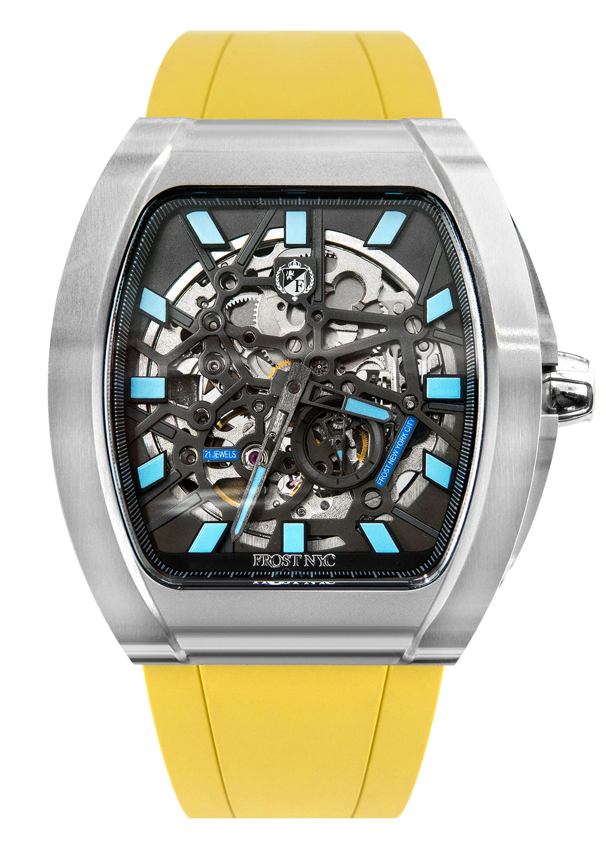Frost NYC Mens Watch - Automatic Skeleton Stainless Steel Sport Watch | FRST-01-SS | Yellow