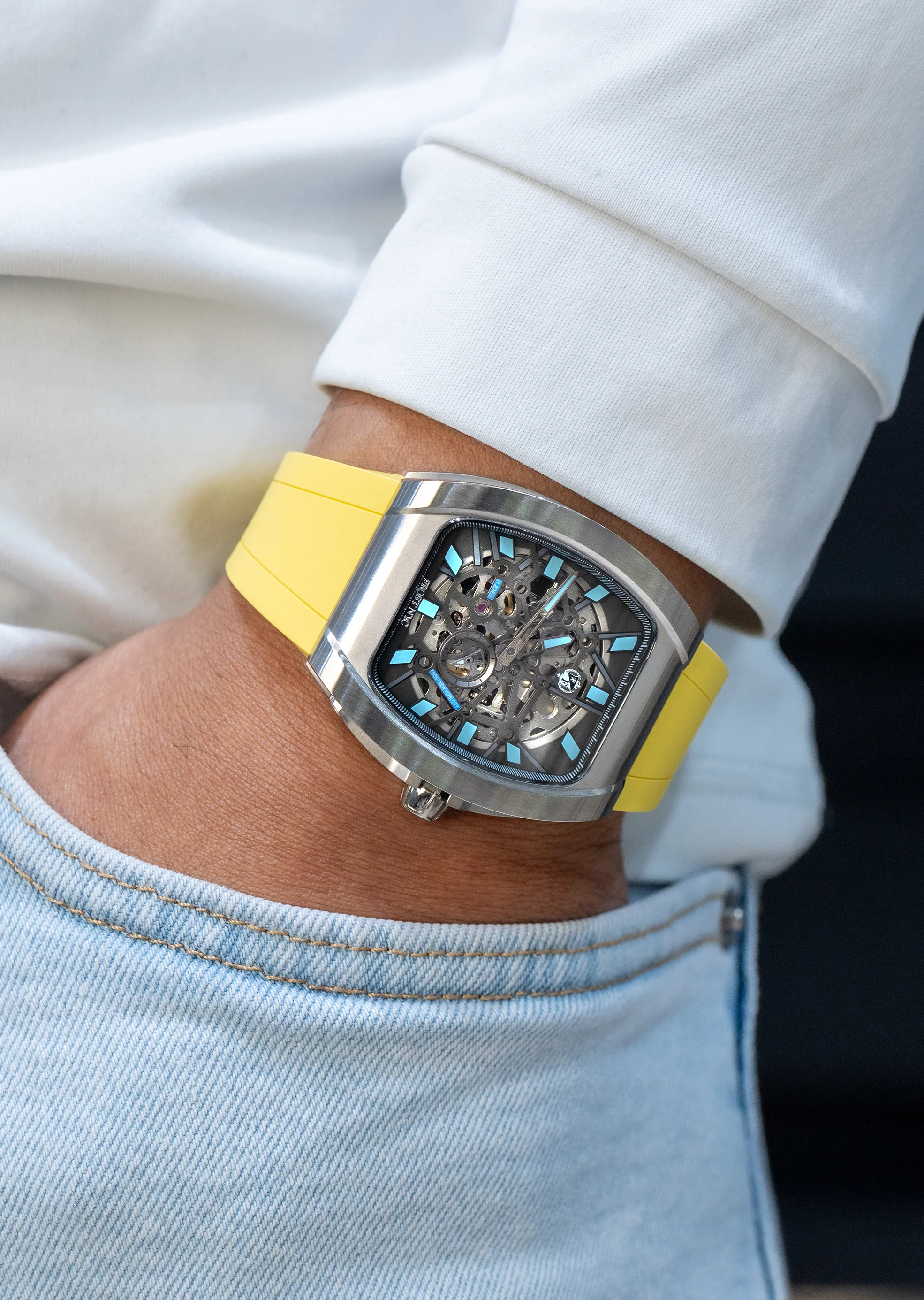 Frost NYC Mens Watch - Automatic Skeleton Stainless Steel Sport Watch | FRST-01-SS | Yellow - Image 2