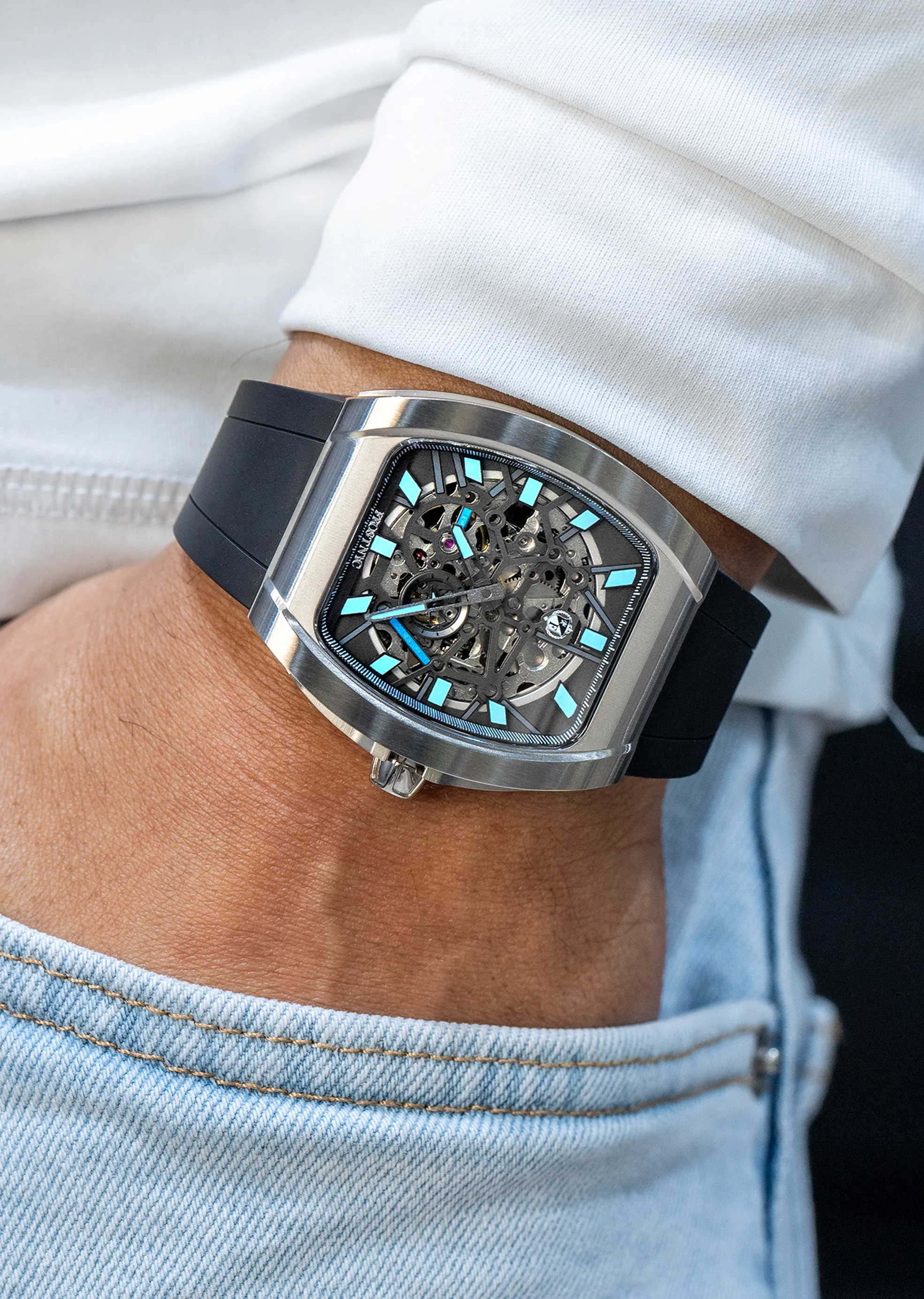 Frost NYC Mens Watch - Automatic Skeleton Stainless Steel Sport Watch | FRST-01-SS | Black - Image 2