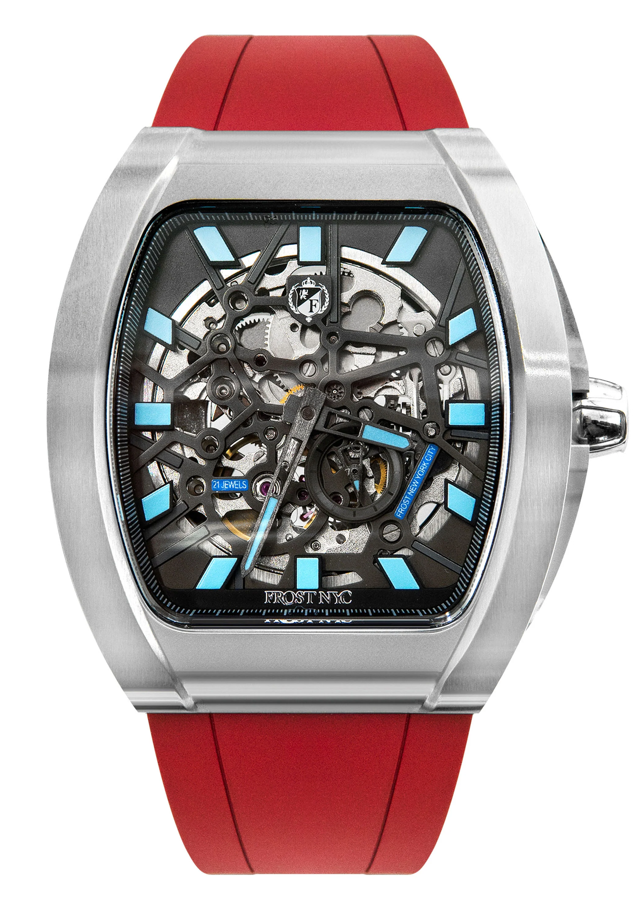 Frost NYC Mens Watch - Automatic Skeleton Stainless Steel Sport Watch | FRST-01-SS | Red