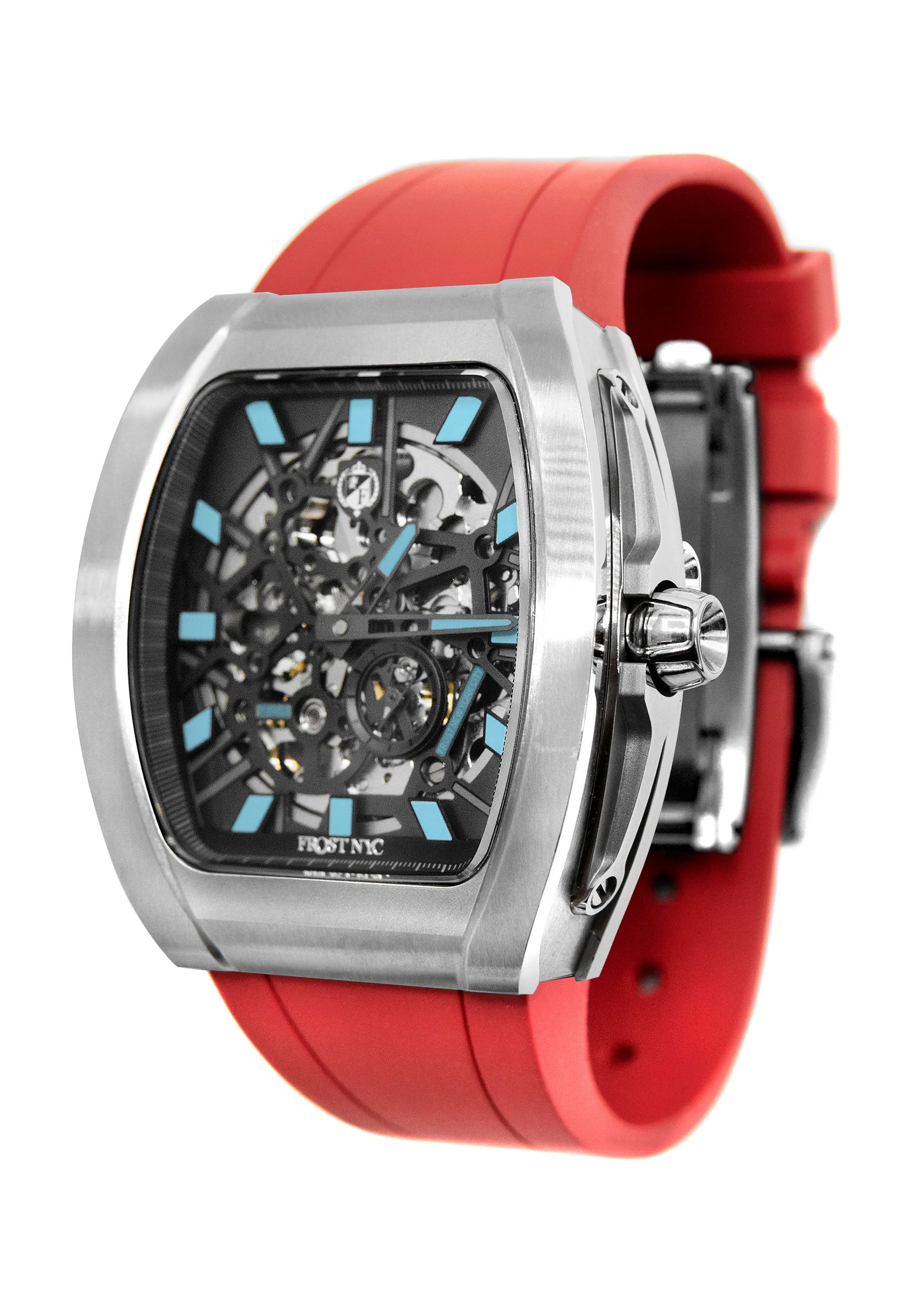 Frost NYC Mens Watch - Automatic Skeleton Stainless Steel Sport Watch | FRST-01-SS | Red - Image 6